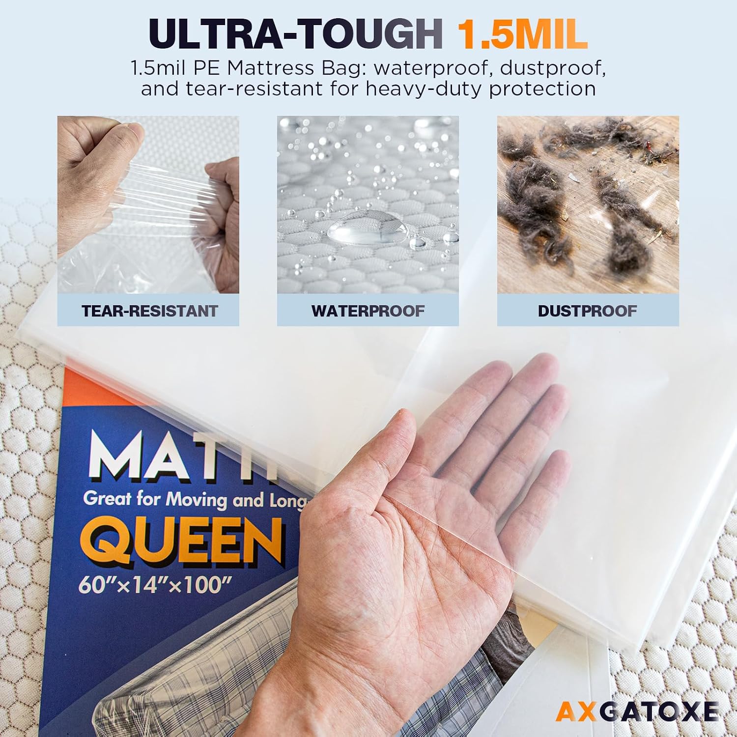 Detalle de LDPE Plastic Mattress Bag for Moving & Storage – Waterproof Queen Size (1.5MIL) Mattress Protector