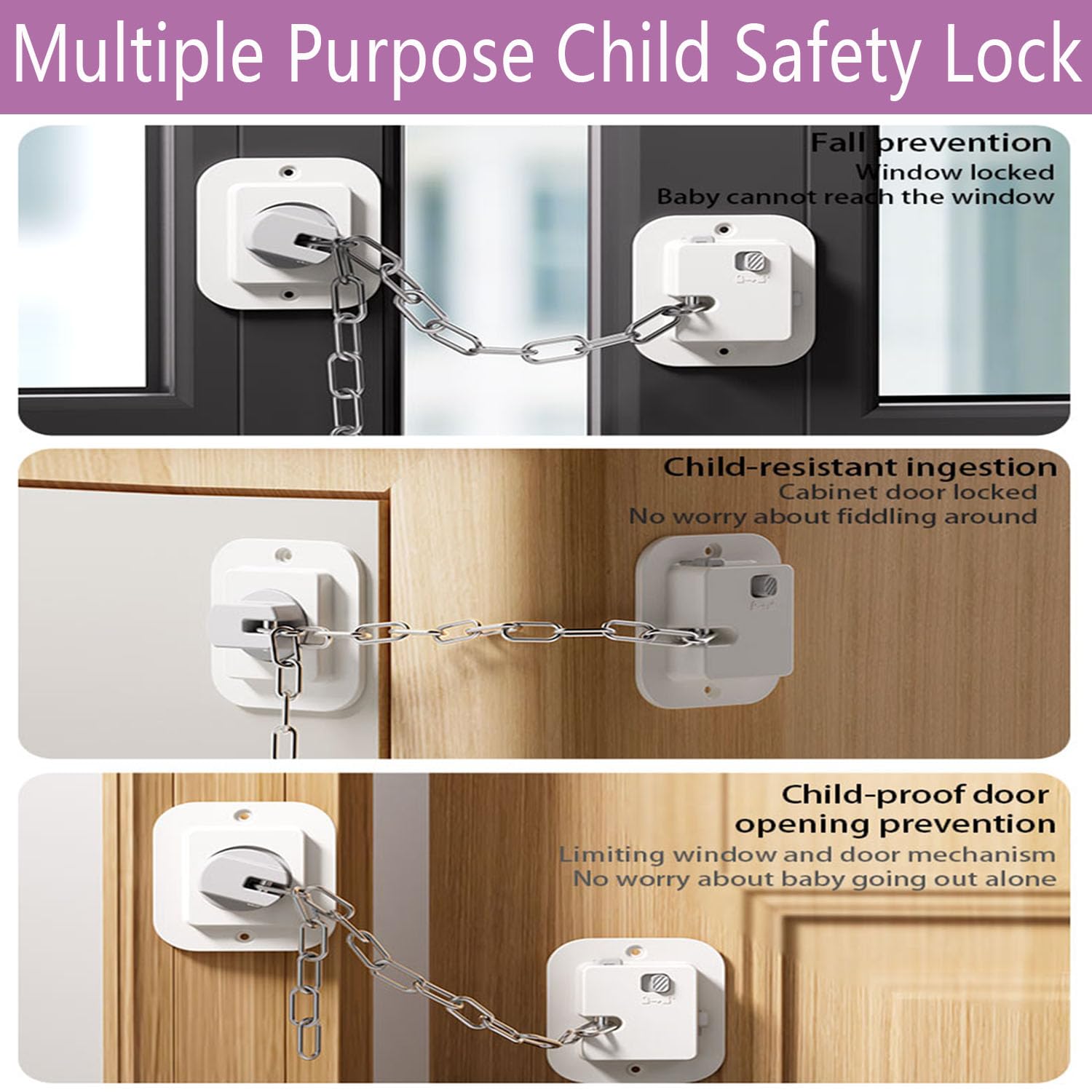 Detalle de NestGuard Child Proof Door Lock, 2-Pack Adjustable Stainless Steel Strap, White