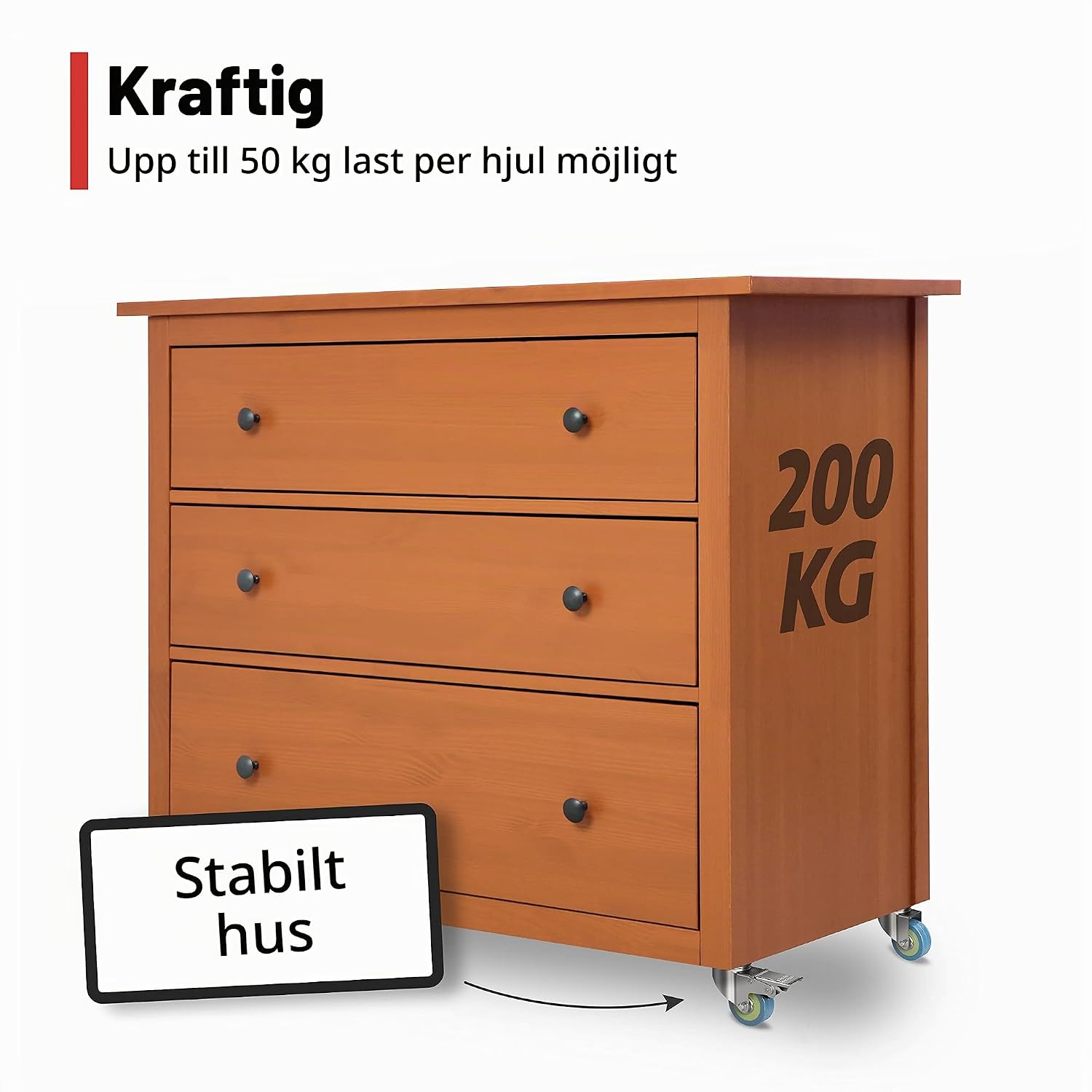 Detalle de RAVN HAMAN möbelhjul, 50 mm, 4-pack med två bromsar och 50 kg per hjul