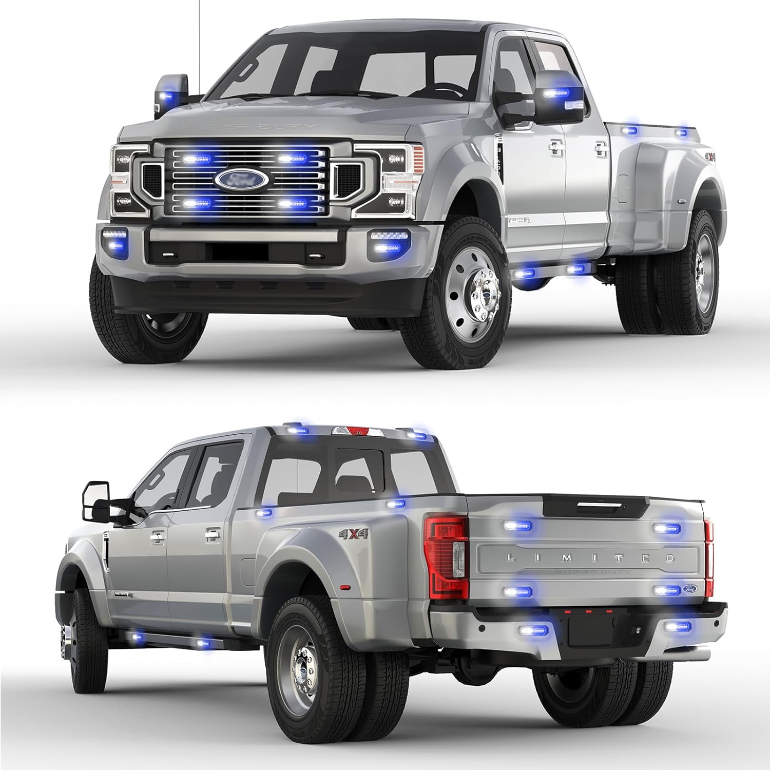 Thumbnail 1 de PKINGLAKE 8-Piece 12-LED Sync Feature Emergency Strobe Grille Lights (Blue/White)