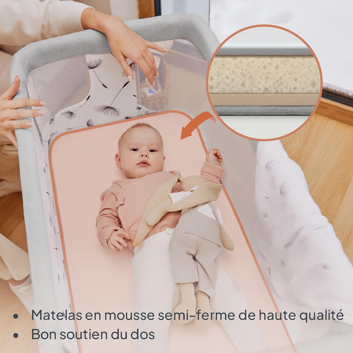 Detalle de Lionelo Aurora 3 en 1 - Lit bébé cododo, berceau et lit indépendant jusqu'à 9 kg
