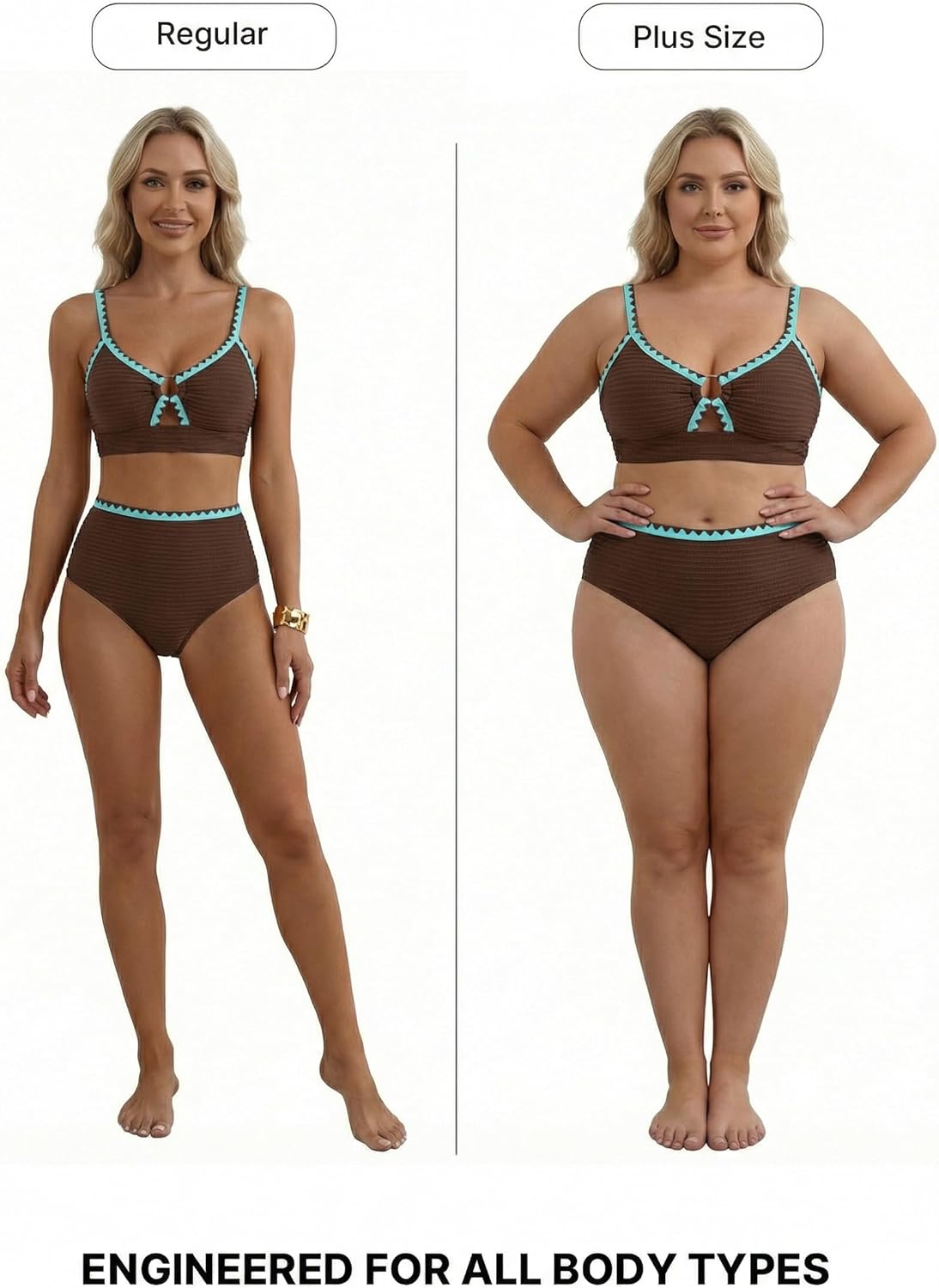 Thumbnail 3 de Herseas Women's Textured Bikini Sets with O Ring and Whip Stitch – High Waisted 2026