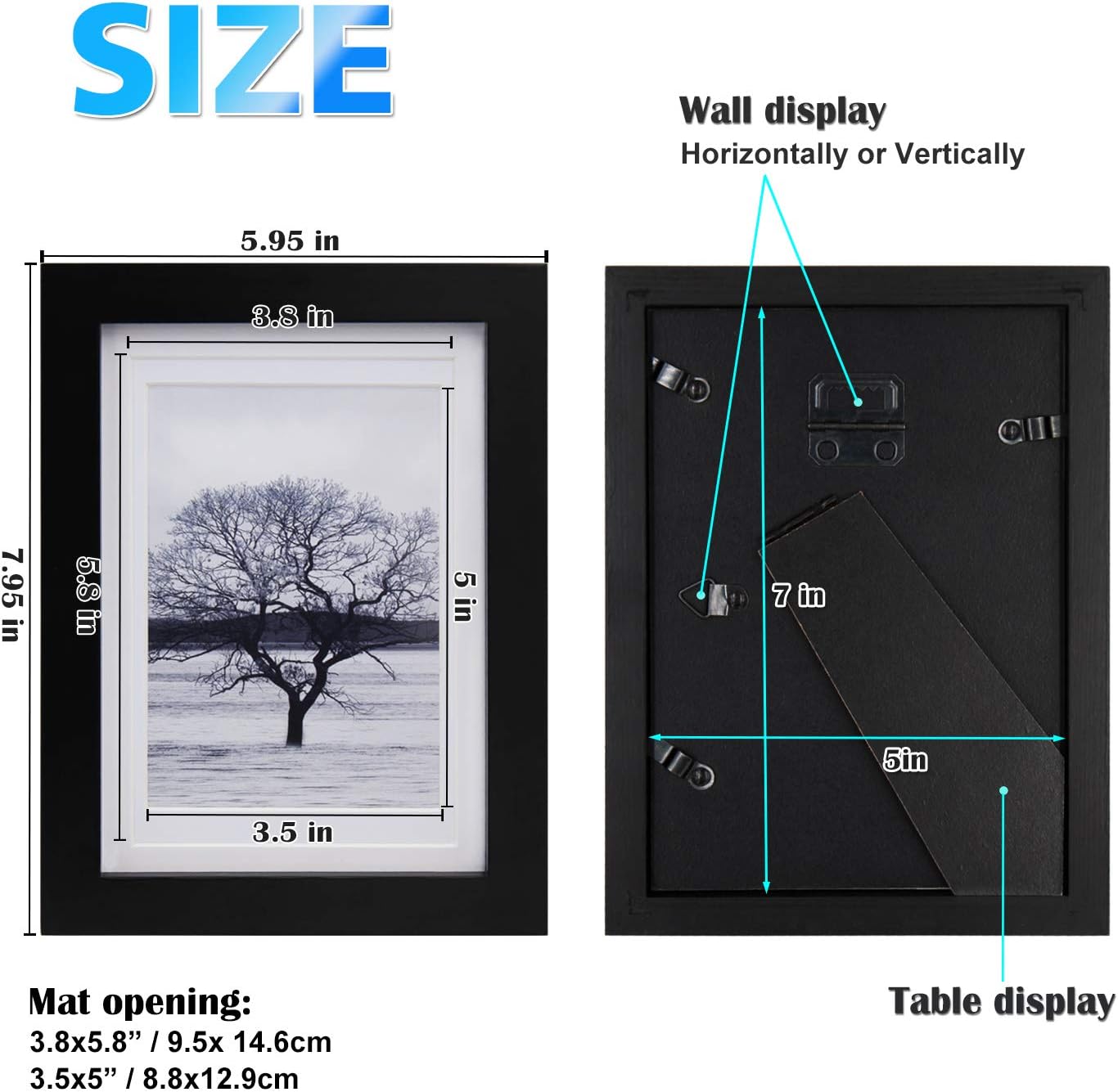 Detalle de EGOFINE 7x5 picture frame, 4 pack solid wood