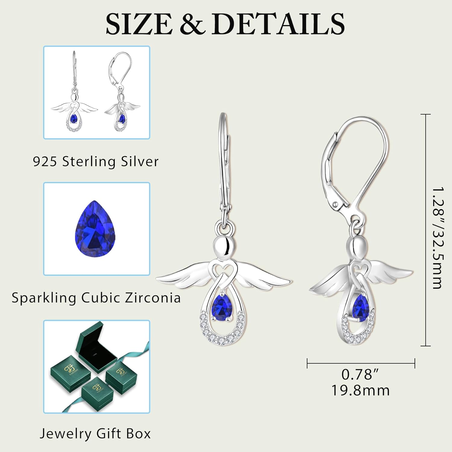 Thumbnail 3 de FJ Damen Schutzengel Ohrringe aus 925 Sterling Silber mit Geburtsstein & Zirkonia