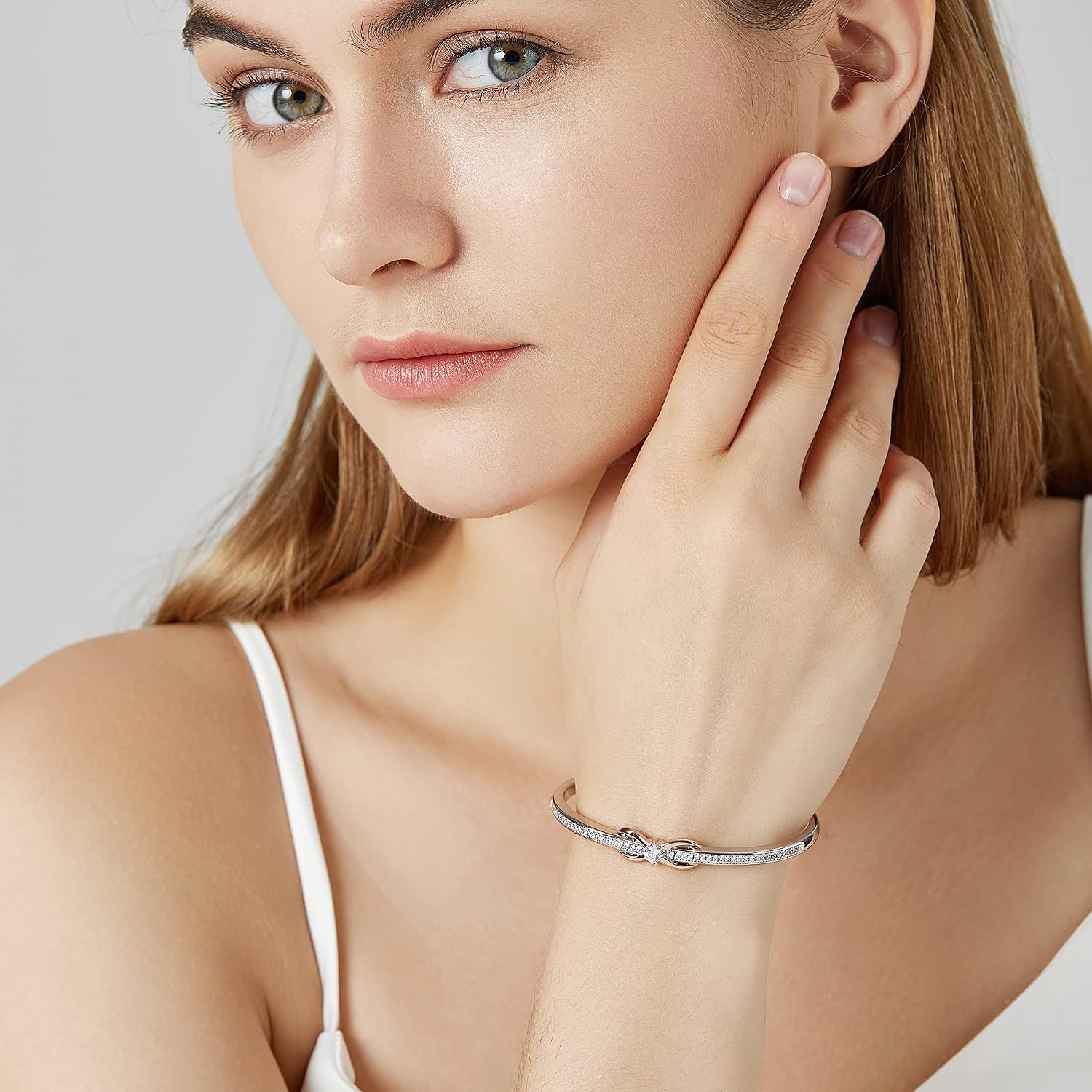 Detalle de Praelinos Bracelet Femme Infini – Plaqué or blanc 18K et or rose, réglable