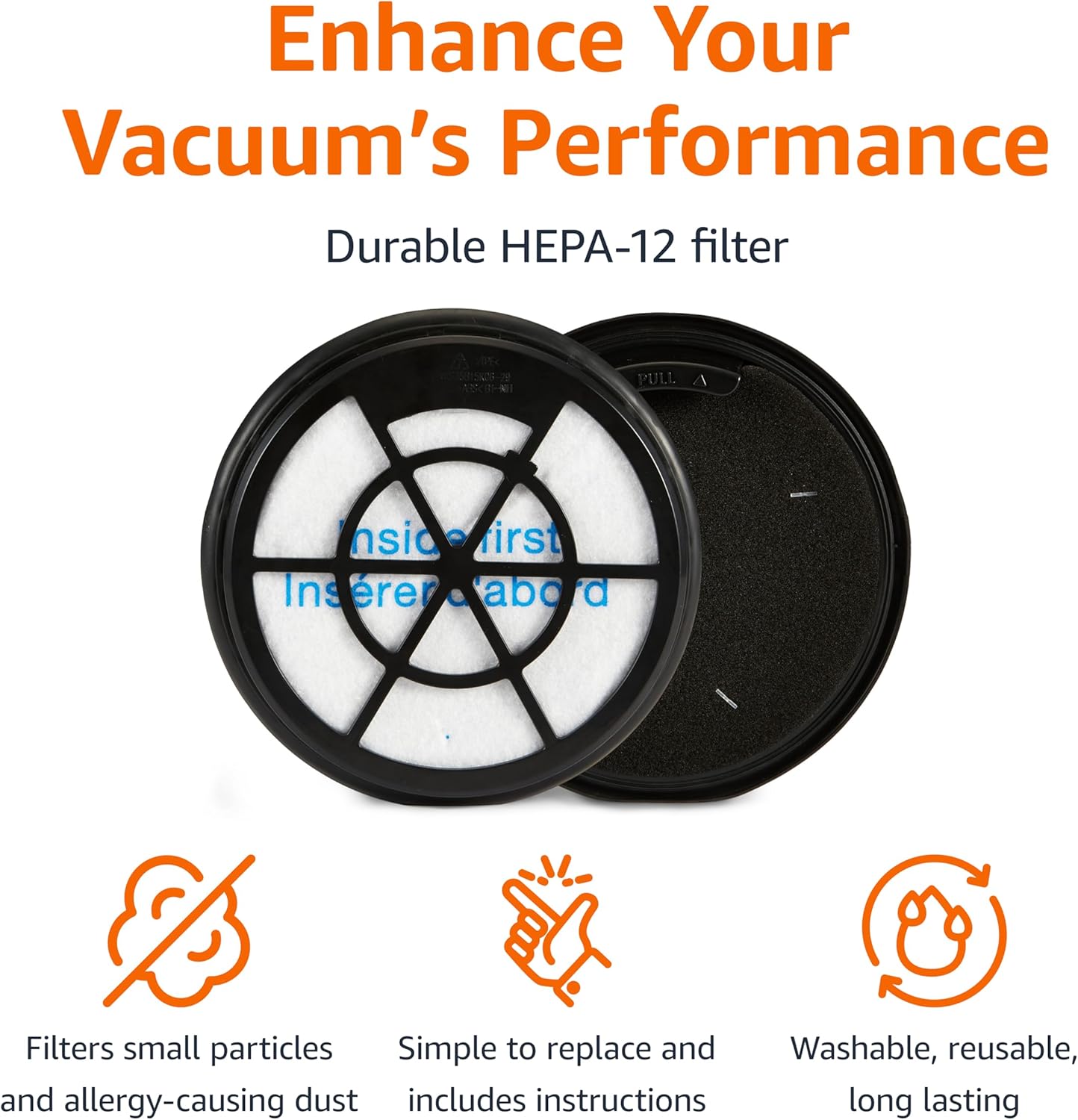 Detalle de Amazon Basics Replacement Filters for 1.3L Canister Vacuum Cleaner (2-Pack, Washable) – Model B0D6VD8P7T