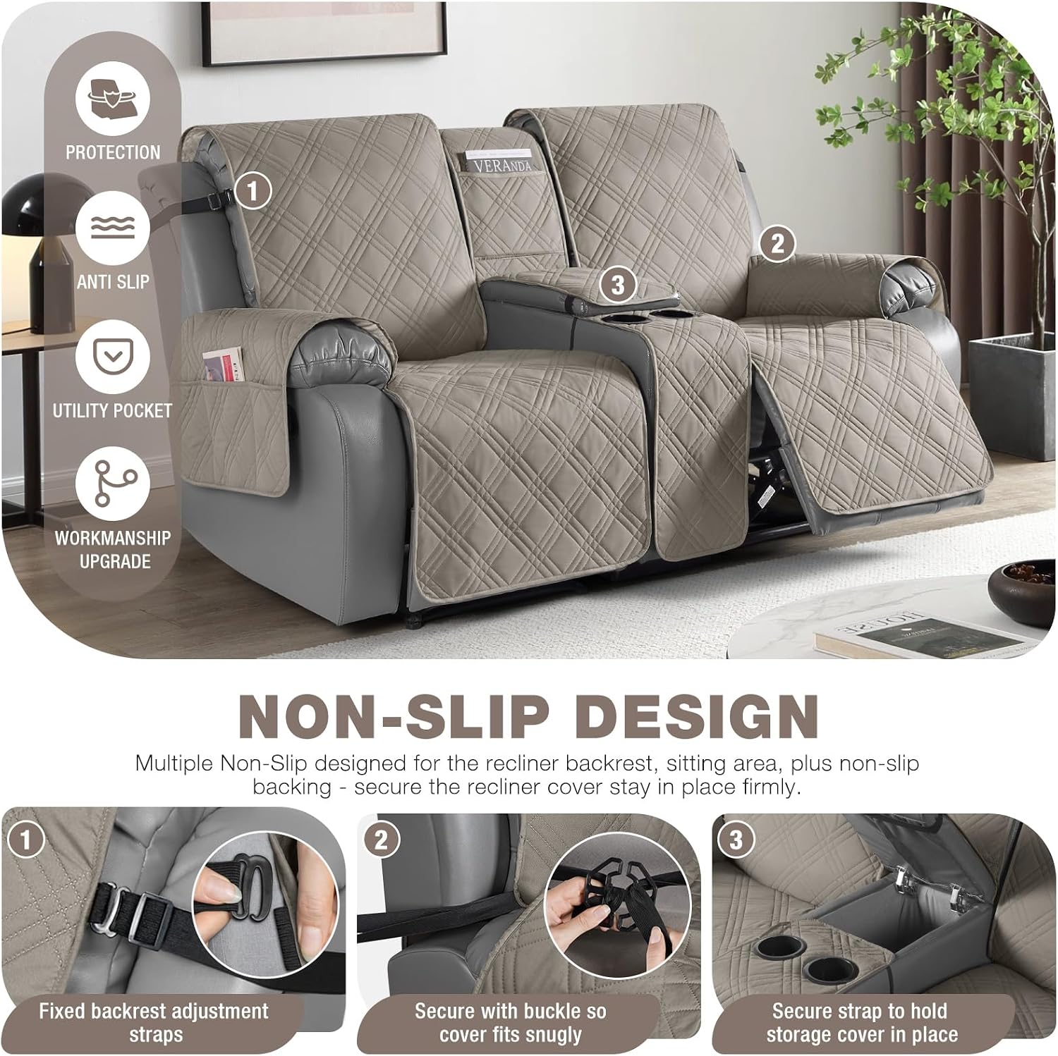 Detalle 2 de TAOCOCO Loveseat Recliner Cover, Light Brown