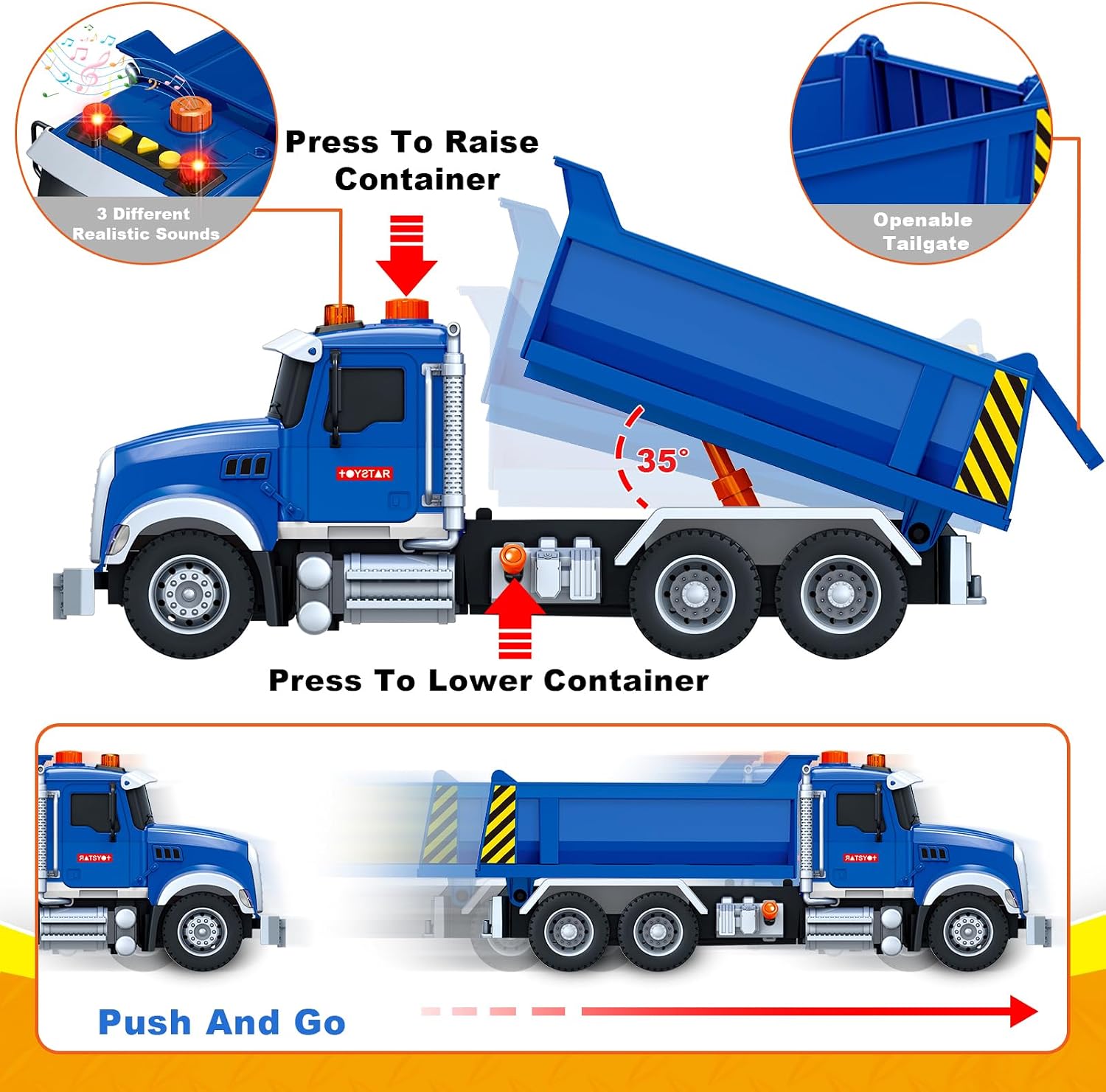 Detalle de SpringFlower Large Dump Truck Toy (15 in) with Sound and Light for Ages 3–7