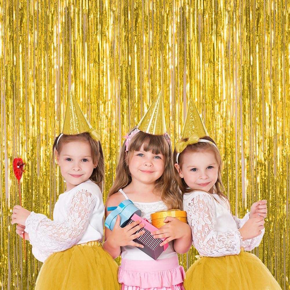 Thumbnail 5 de OFFCUP Metallic Fringe Curtains, 3-Piece Shiny Party Backdrop