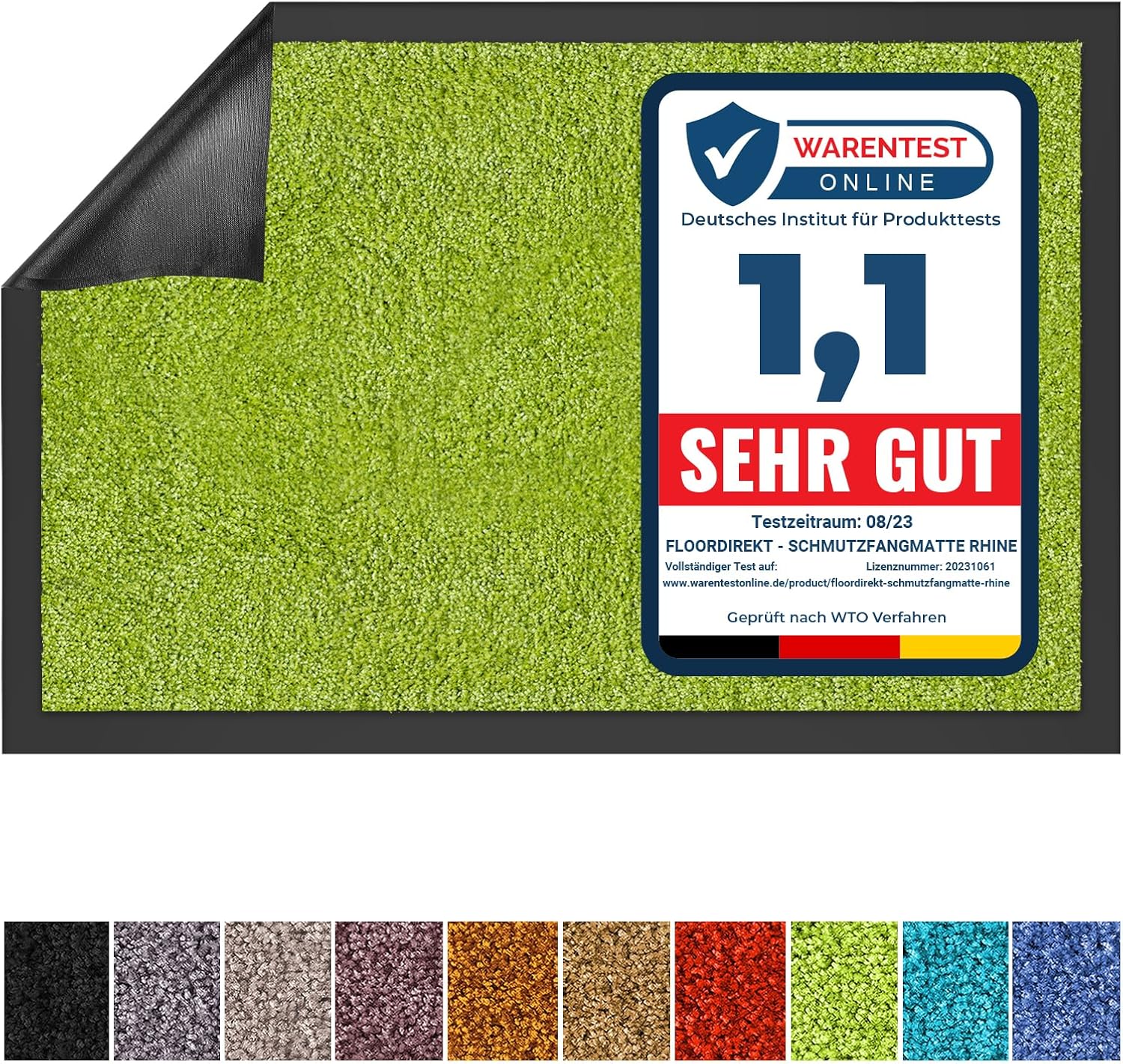 Detalle de Floordirekt Schmutzfangmatte Rhine – waschbar, grün, 60 × 90 cm