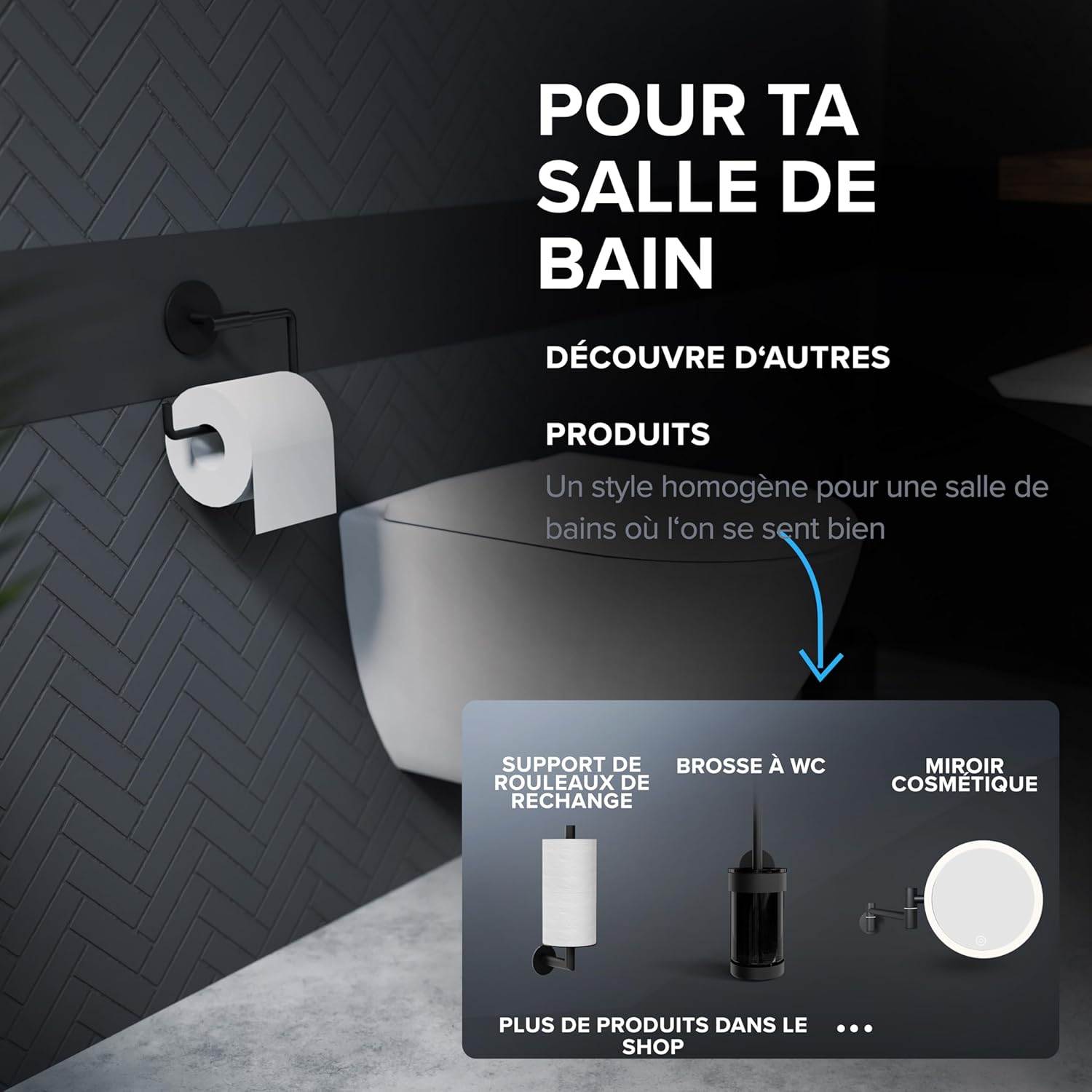Thumbnail 5 de ovimar Tromoy Distributeur de Papier Toilette noir à coller (sans couvercle) – Porte-rouleaux en acier inoxydable, finition noir mat