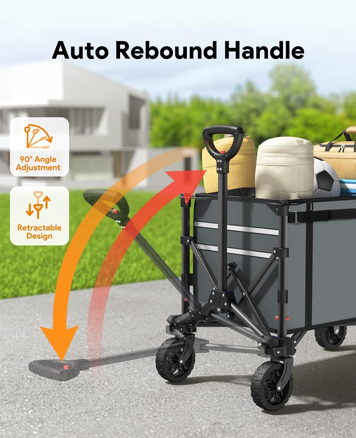 Detalle 2 de Raynesys Wagon Cart Collapsible Wagon with 180L Capacity and Adjustable Handle