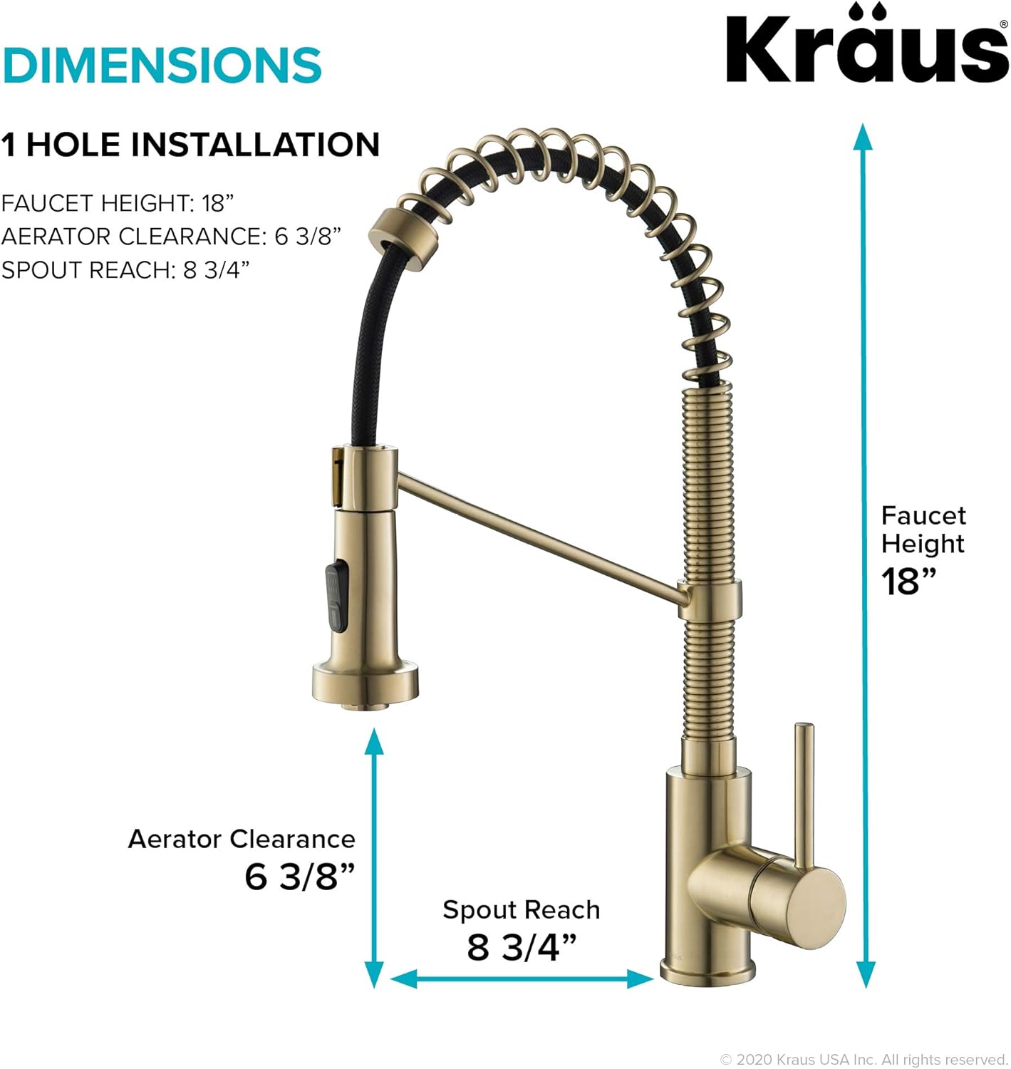 Thumbnail 6 de KRAUS Bolden Commercial Style 2-Function Pull Down Kitchen Faucet (KPF-1610SFACBKRAUS) in Spot-Free Antique Champagne Bronze