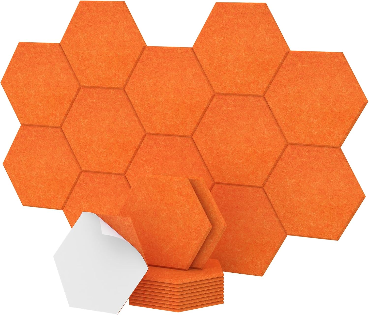 Detalle de TONOR 22163 Hexagon Acoustic Panels, Self-Adhesive Polyester, Orange, 12 Pack
