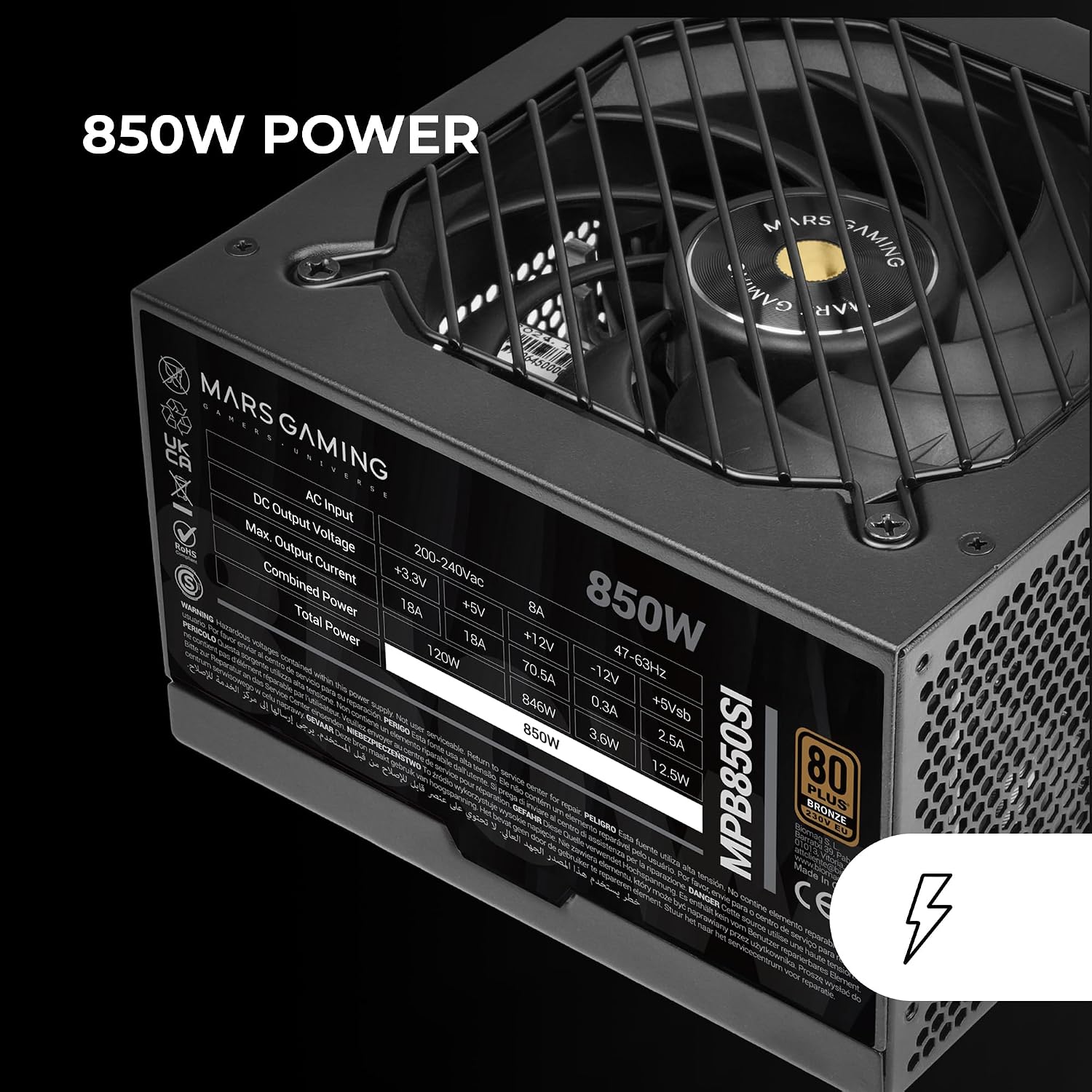 Thumbnail 3 de Mars Gaming MPB850SI alimentatore ATX 850W 80 Plus Bronze 230V con 7 anni di garanzia (nero)
