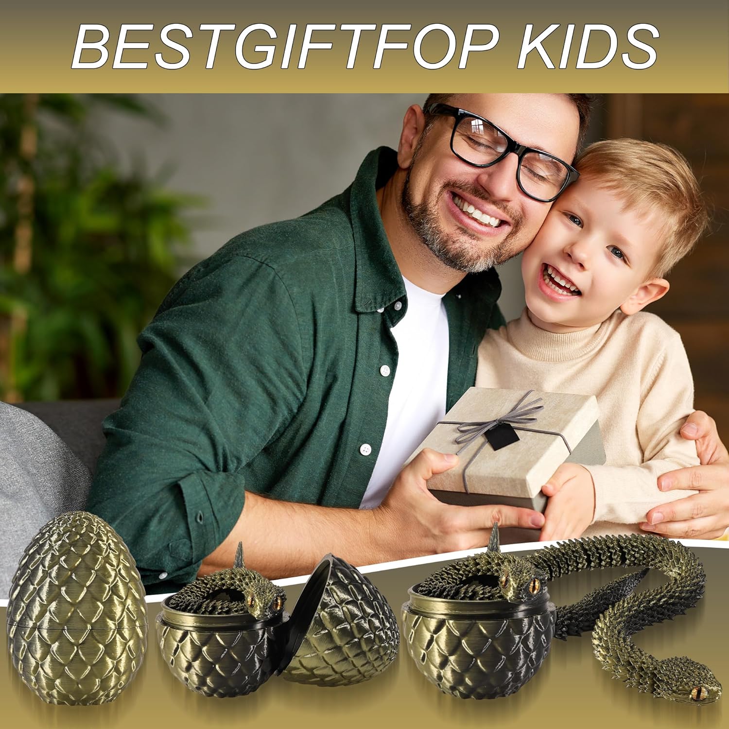 Thumbnail 6 de Joycabin 3D Printed Animals: Movable Snake Toy & Dragon Egg Set (Black Copper)