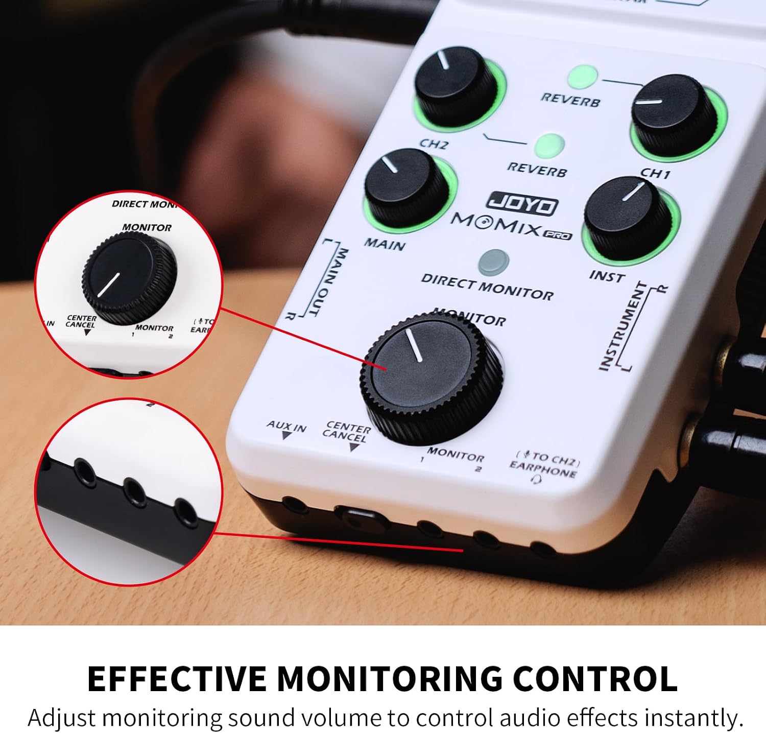 Detalle 2 de JOYO MOMIX-Pro Portable Audio Mixer with 48V Phantom Power and Dual OTG