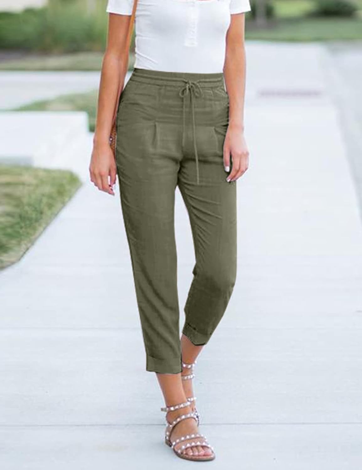Detalle de Pantaloni Donna Yuson Donna – Cotone e Lino, coupoule con Coulisse, Tasche