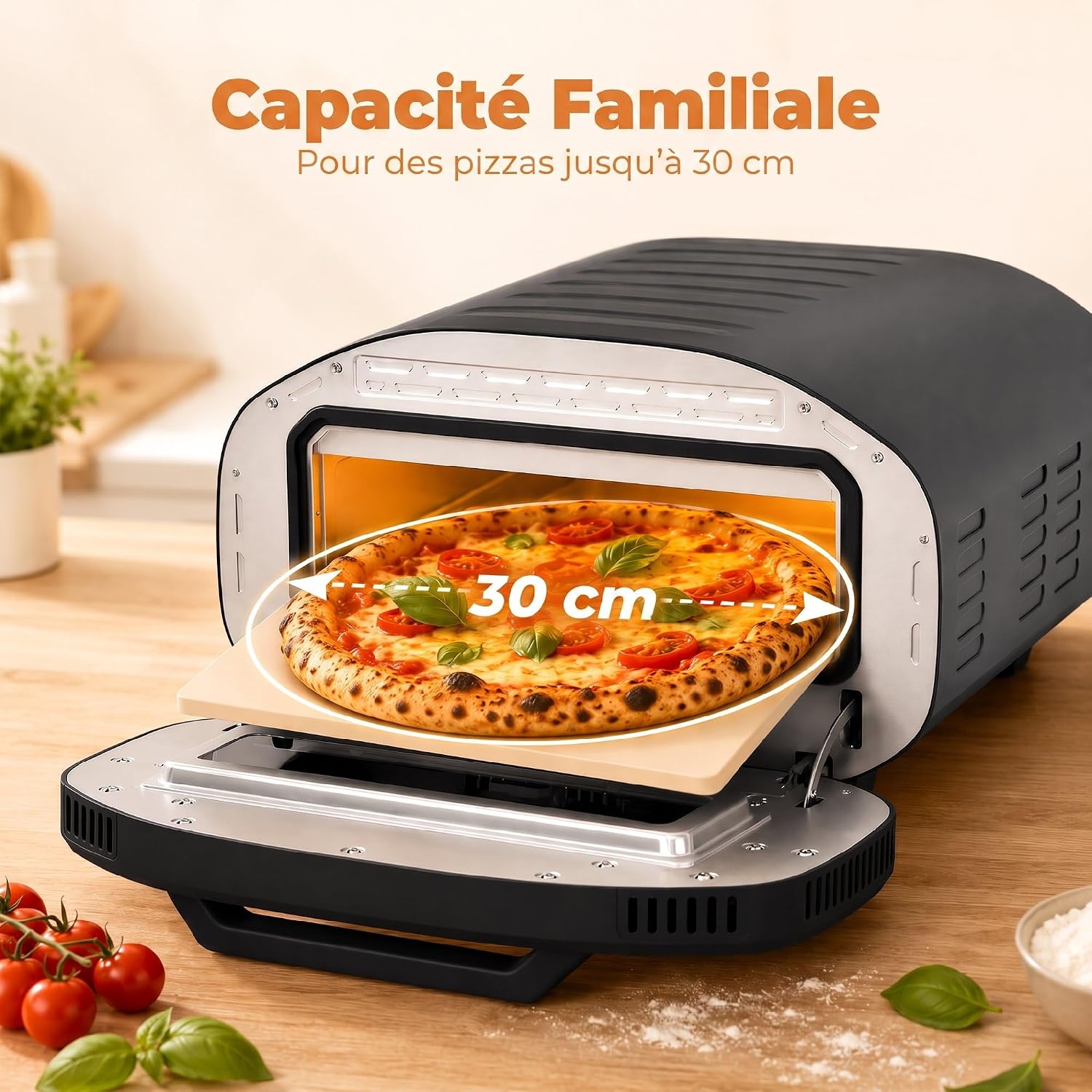 Detalle de HOMCOM 800-350V90GY elektrische pizzaoven, 2200 W, tot 430 °C