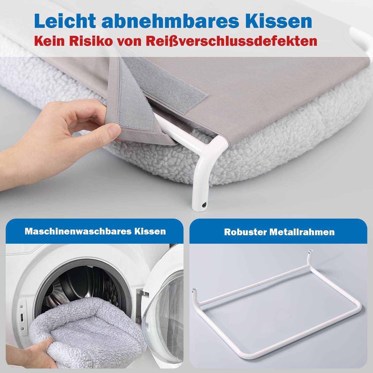 Detalle de Zakkart Faltbare Katzenhängematte fürs Fenster – Kabellos, waschbares Bett, robuster Metallrahmen (grau, groß)