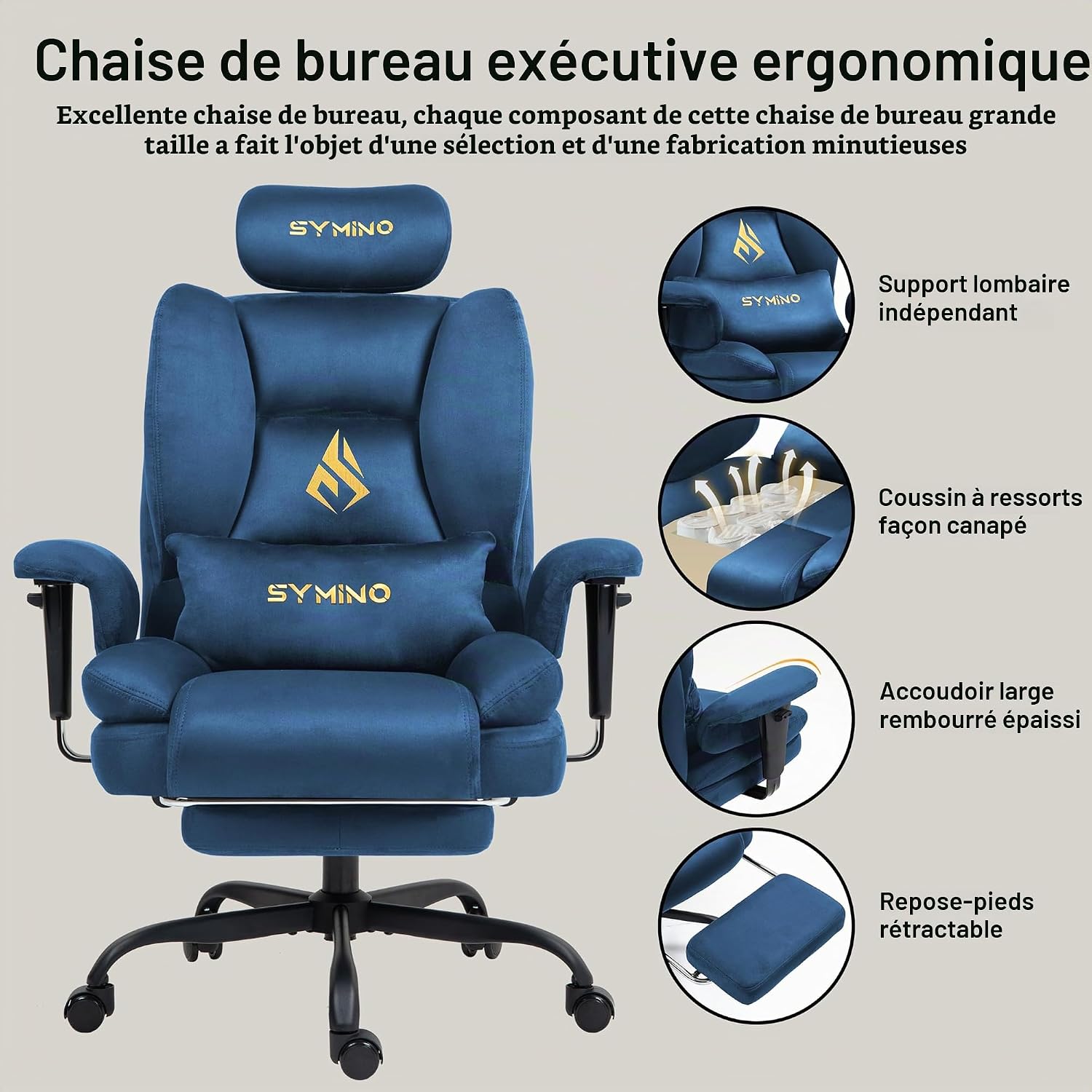 Detalle 2 de Symino SF01 gamingstoel met suède bekleding, voetensteun en kantelfunctie