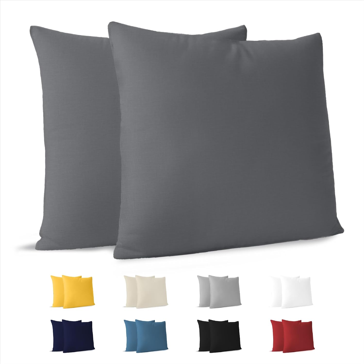 Detalle de Dreamzie Kissenbezug 40x40 cm (Set mit 2) aus 100% Jersey-Baumwolle – Anthrazit