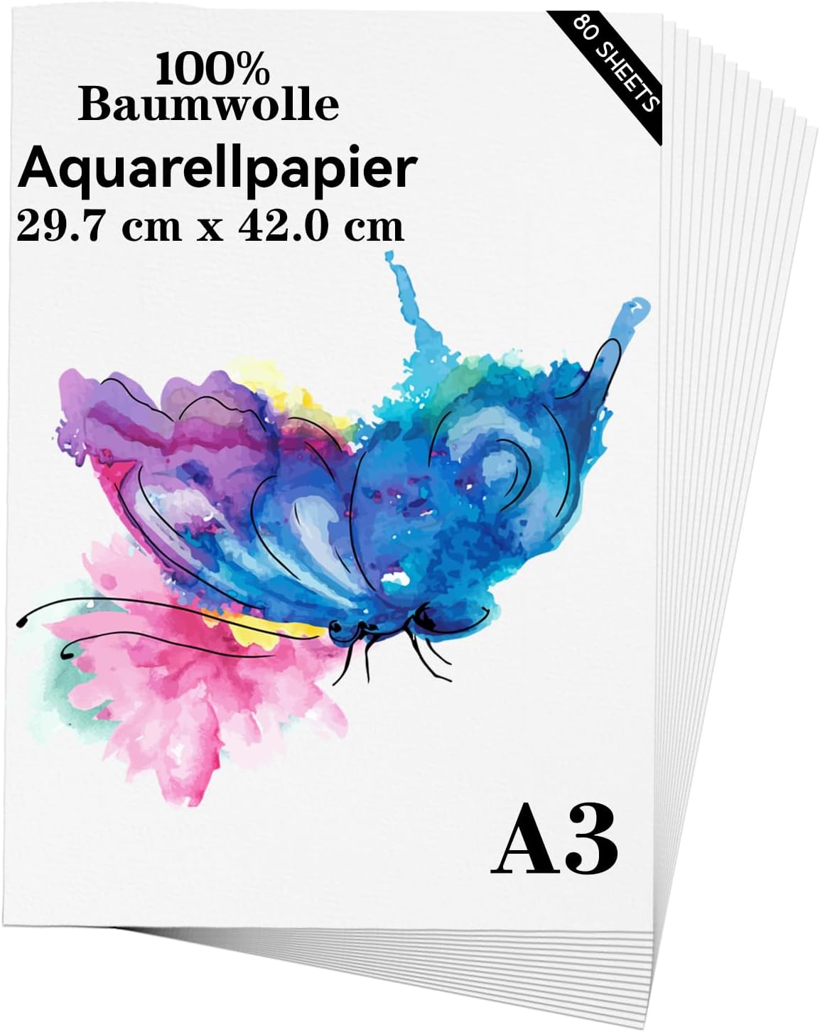 Thumbnail 6 de Aquarellpapier A4 21 x 29,7 cm, 80 Blatt, 300 g/m² – kaltgepresstes Baumwollpapier für Aquarellzeichnungen