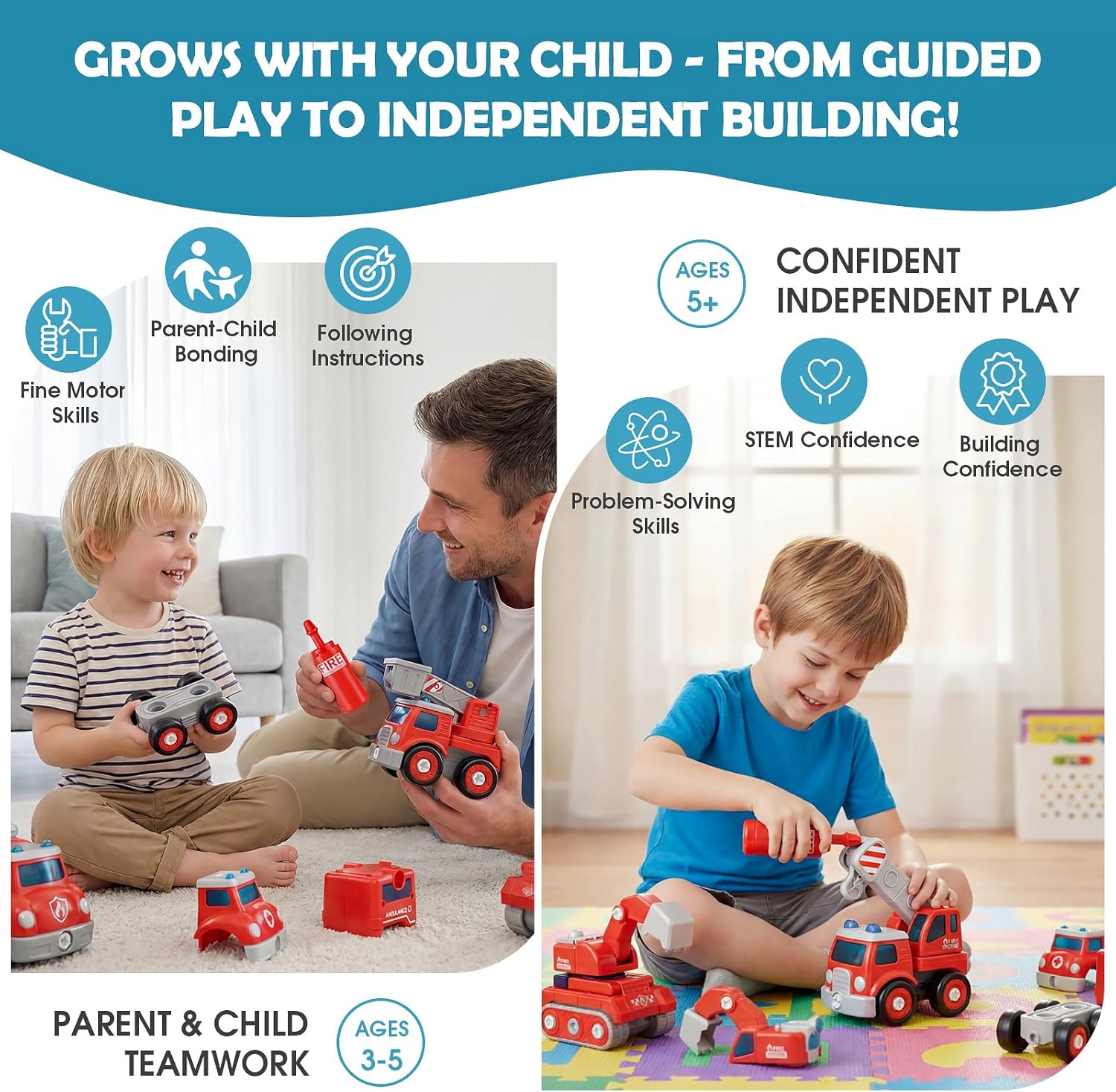 Thumbnail 4 de Baobrava 5-in-1 Fire Truck Transformers STEM Drill & Screw Build Set (Ages 3–8)