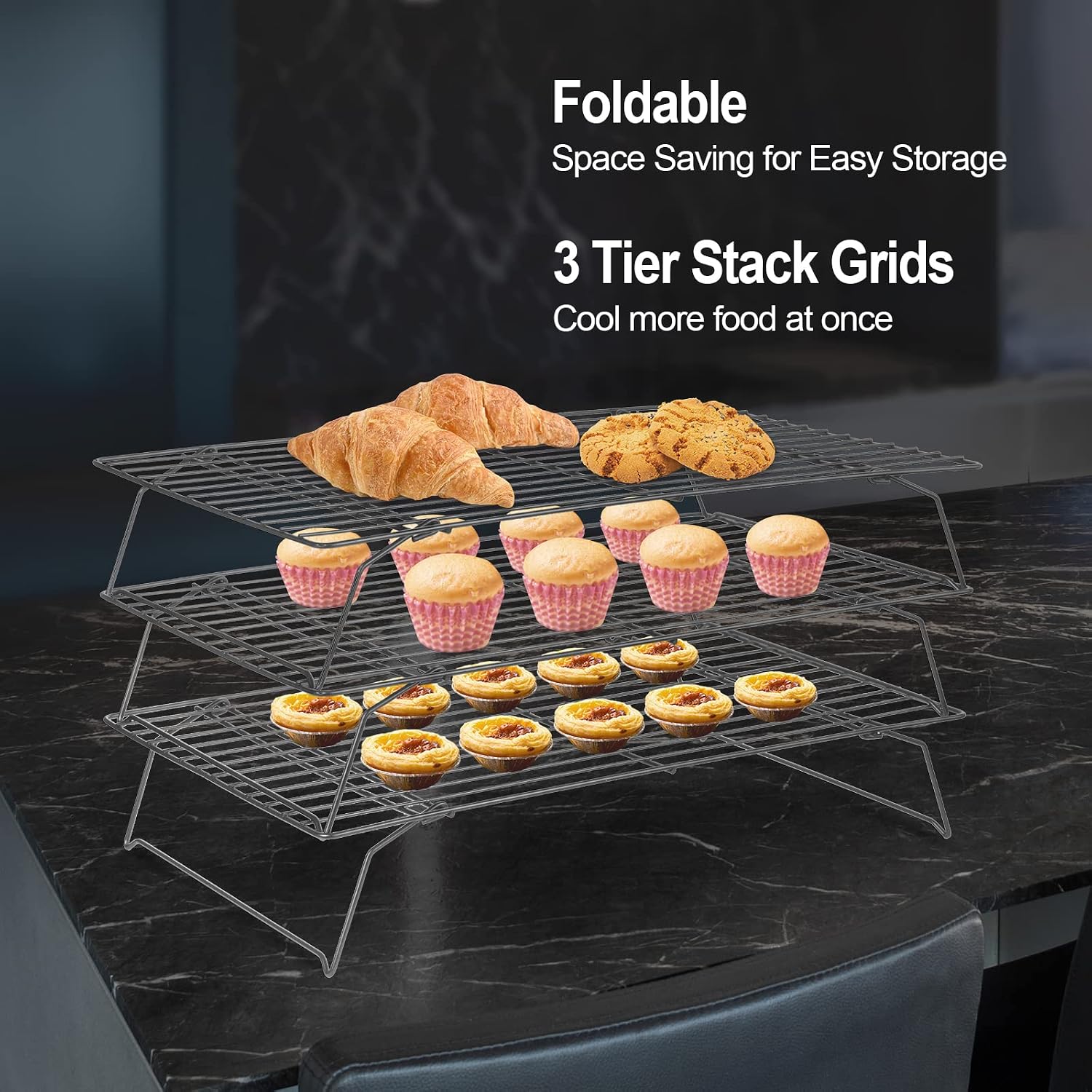 Detalle 2 de CUESVAP 3-Layer Cooling Rack, Stackable and Foldable, 40 x 25 cm