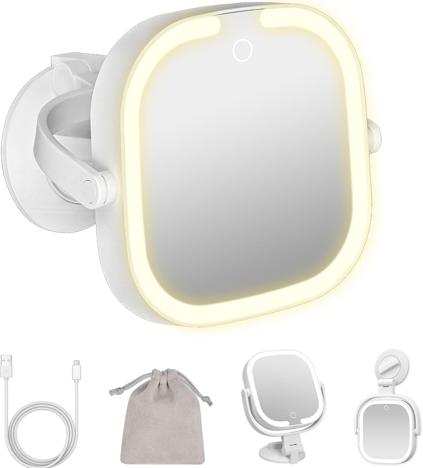 ECHOBUY Specchio ingranditore con ventosa: 30X/1X con illuminazione a LED e batteria ricaricabile