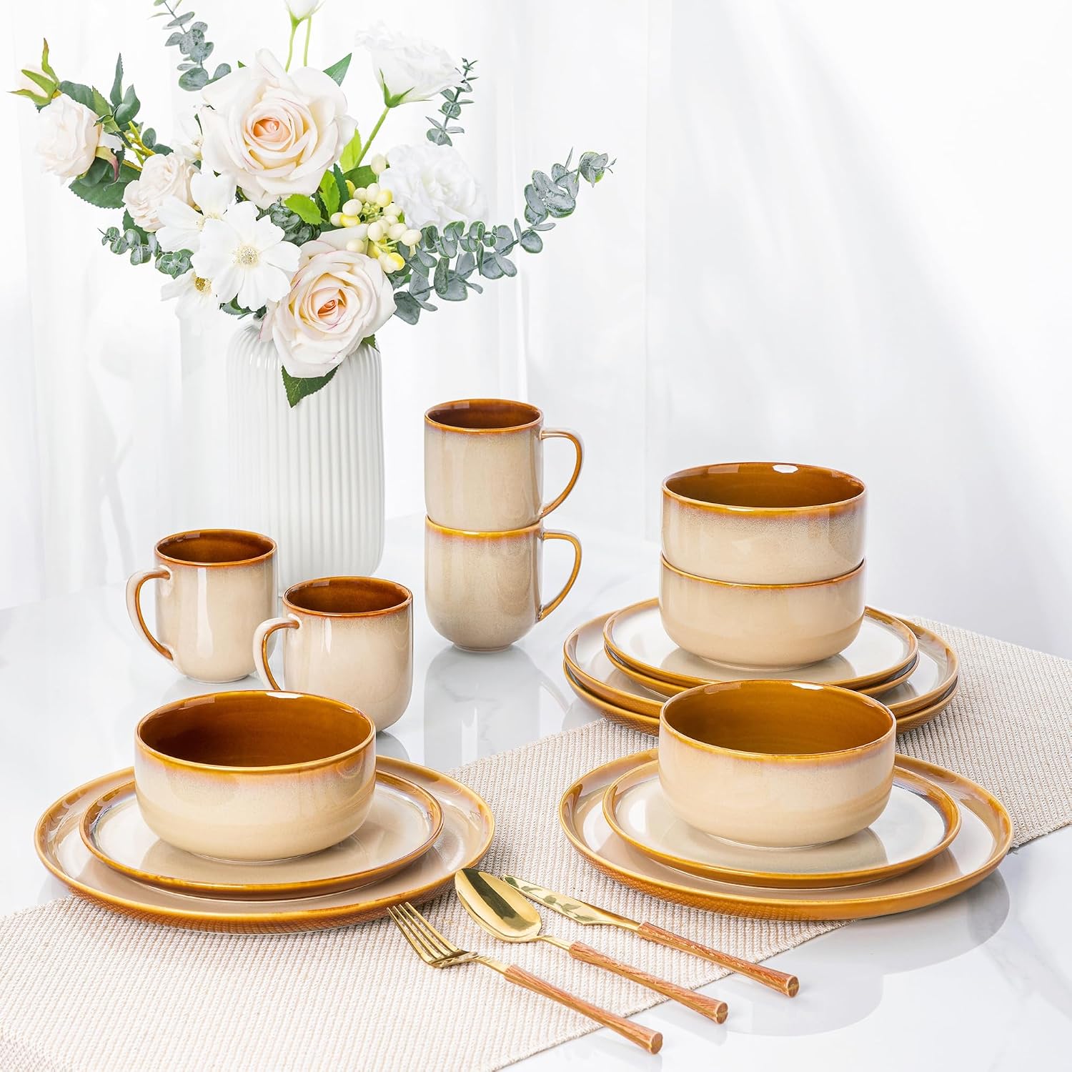 Thumbnail 5 de LeRatio 12-Piece Ceramic Dinnerware Set for 4 (Service for 4) 🍽