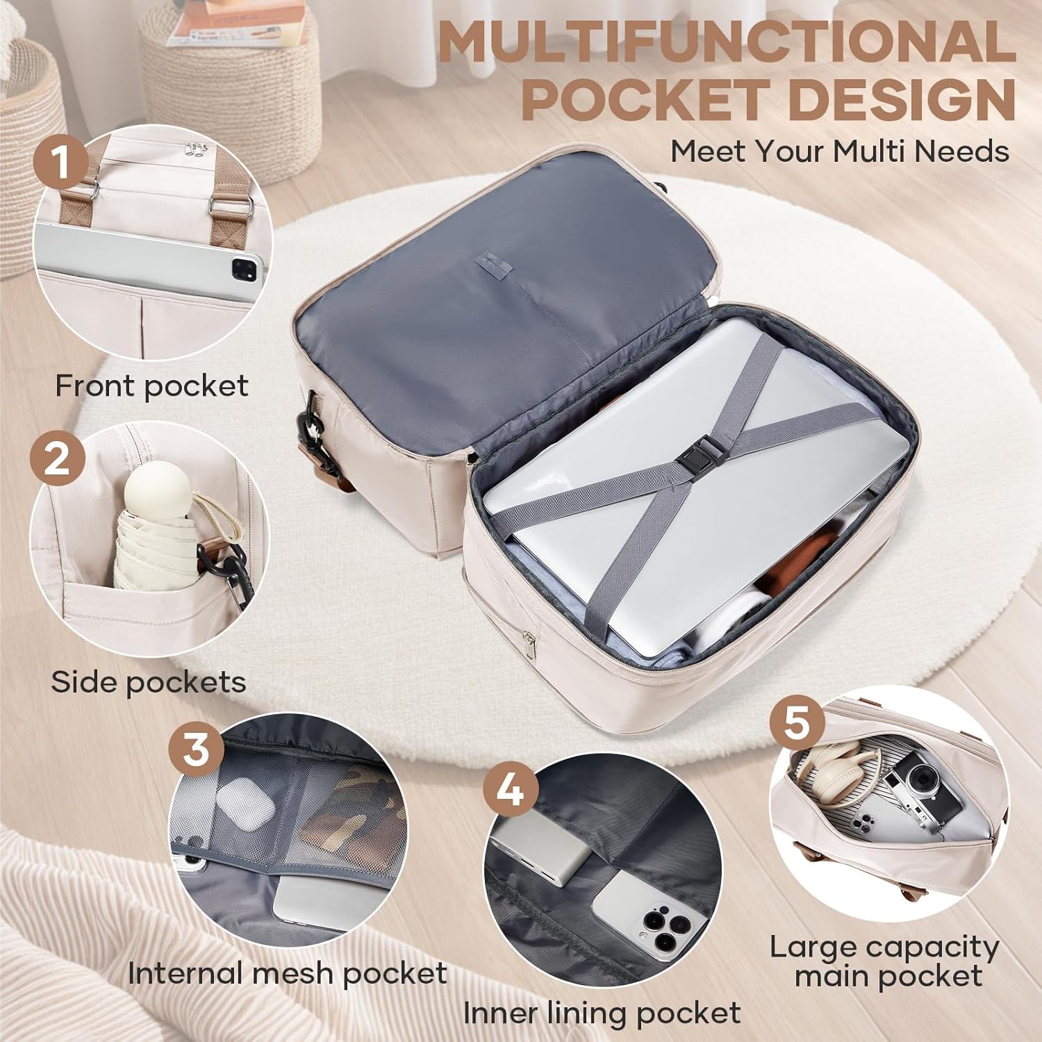 Thumbnail 4 de Ryanair Underseat Cabin Bag 40x30x20 (Expandable to 40x30x25) – Beige/Brown