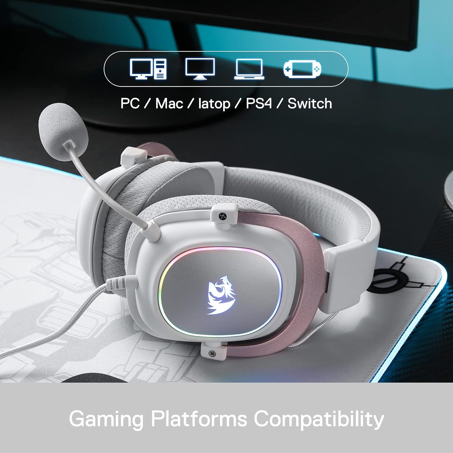 Thumbnail 6 de Redragon H510 RGB Weiß Gaming Kopfhörer – 7.1 Surround, 53 mm Treiber, Memory Foam