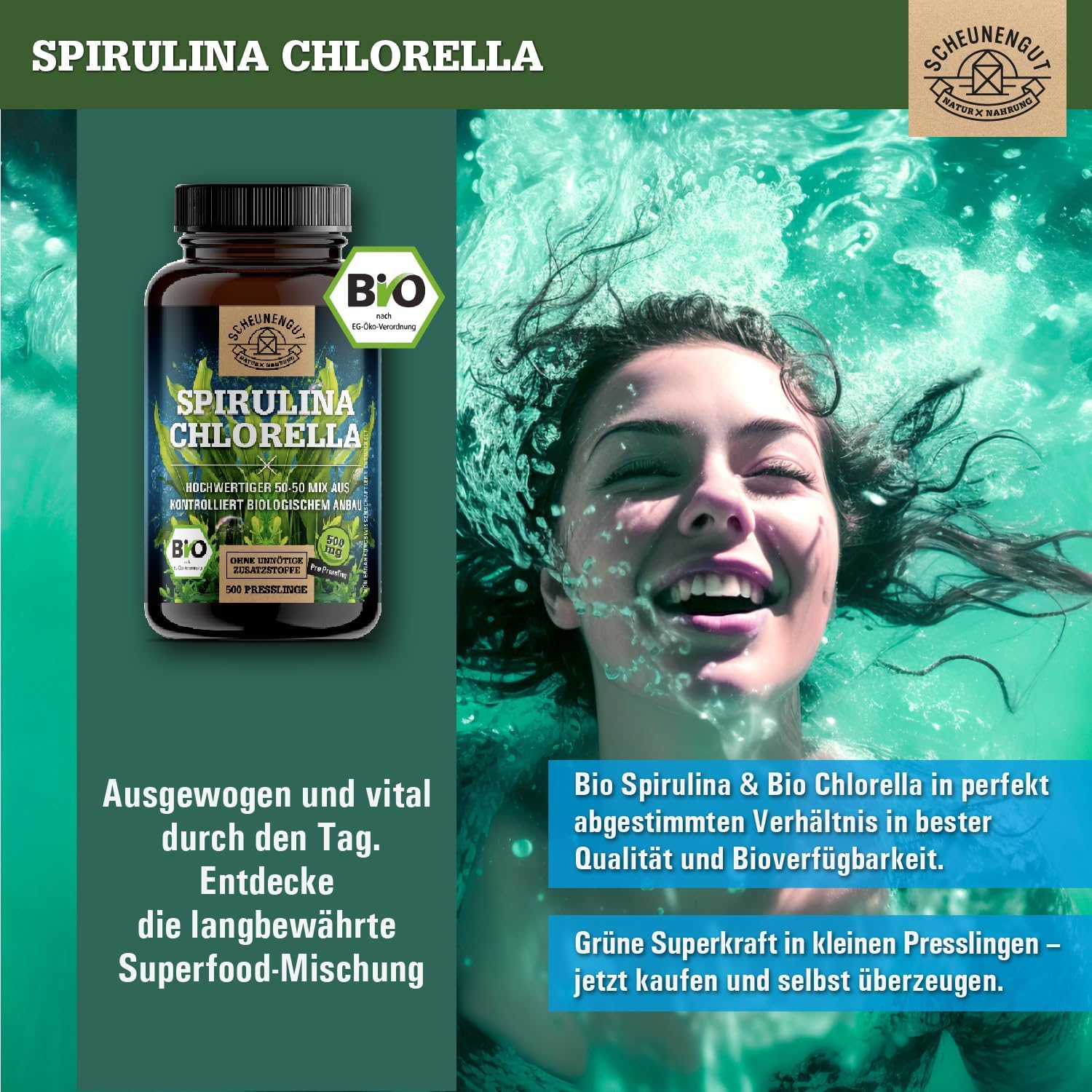 Detalle 2 de Scheunengut Spirulina Chlorella 6000mg Tabletten