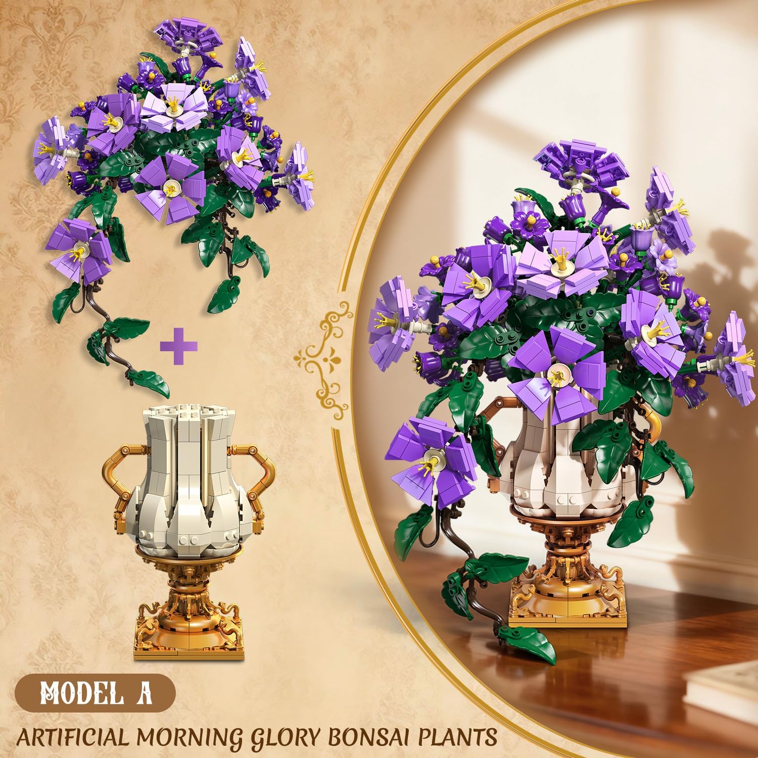 Thumbnail 3 de CUBIMANA Blumen-Bauset mit Vase – 2-in-1 Prunkwinden-Bonsai-Bausteine (1136 Teile)