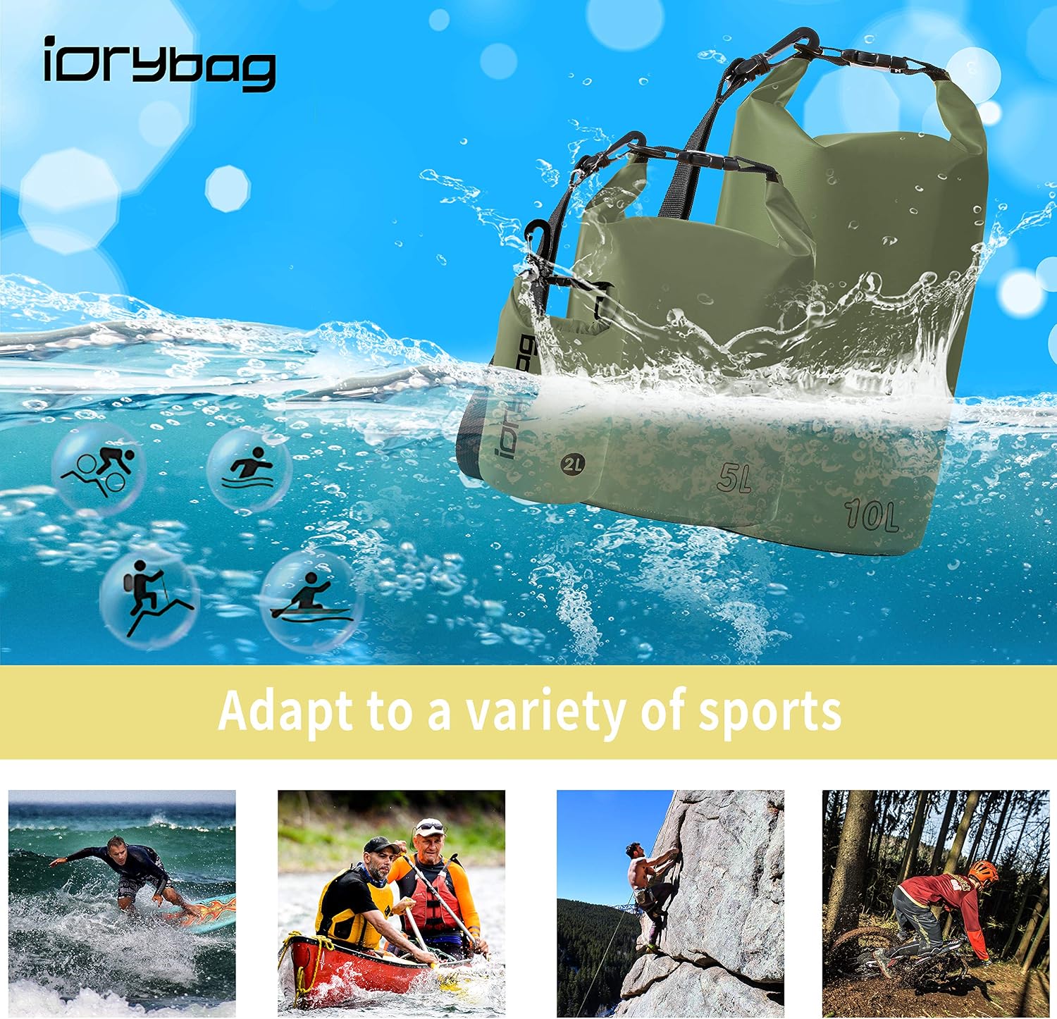 Detalle 1 de IDRYBAG sac à dos étanche pour homme (2 à 40 L) – pour kayak, bateau, rafting, randonnée et camping