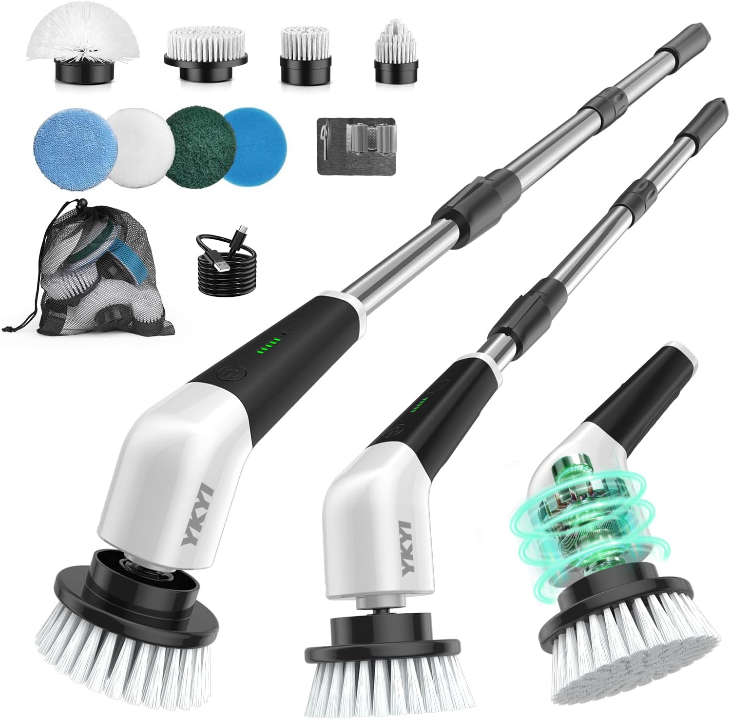 Detalle de Brosse Électrique Nettoyage Rotative YKYI — 8 têtes, IPX7, sans fil, manche extensible