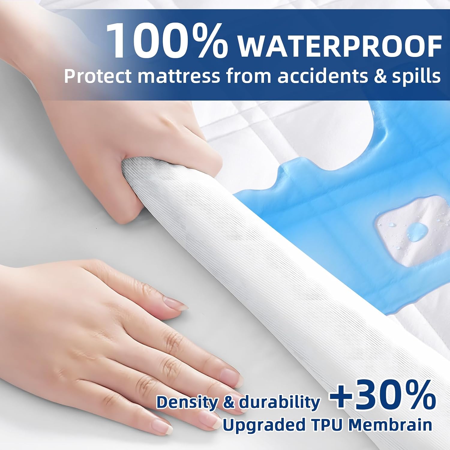 Detalle de MEELUS Queen Waterproof Mattress Protector, Quilted Surface, Deep Pockets
