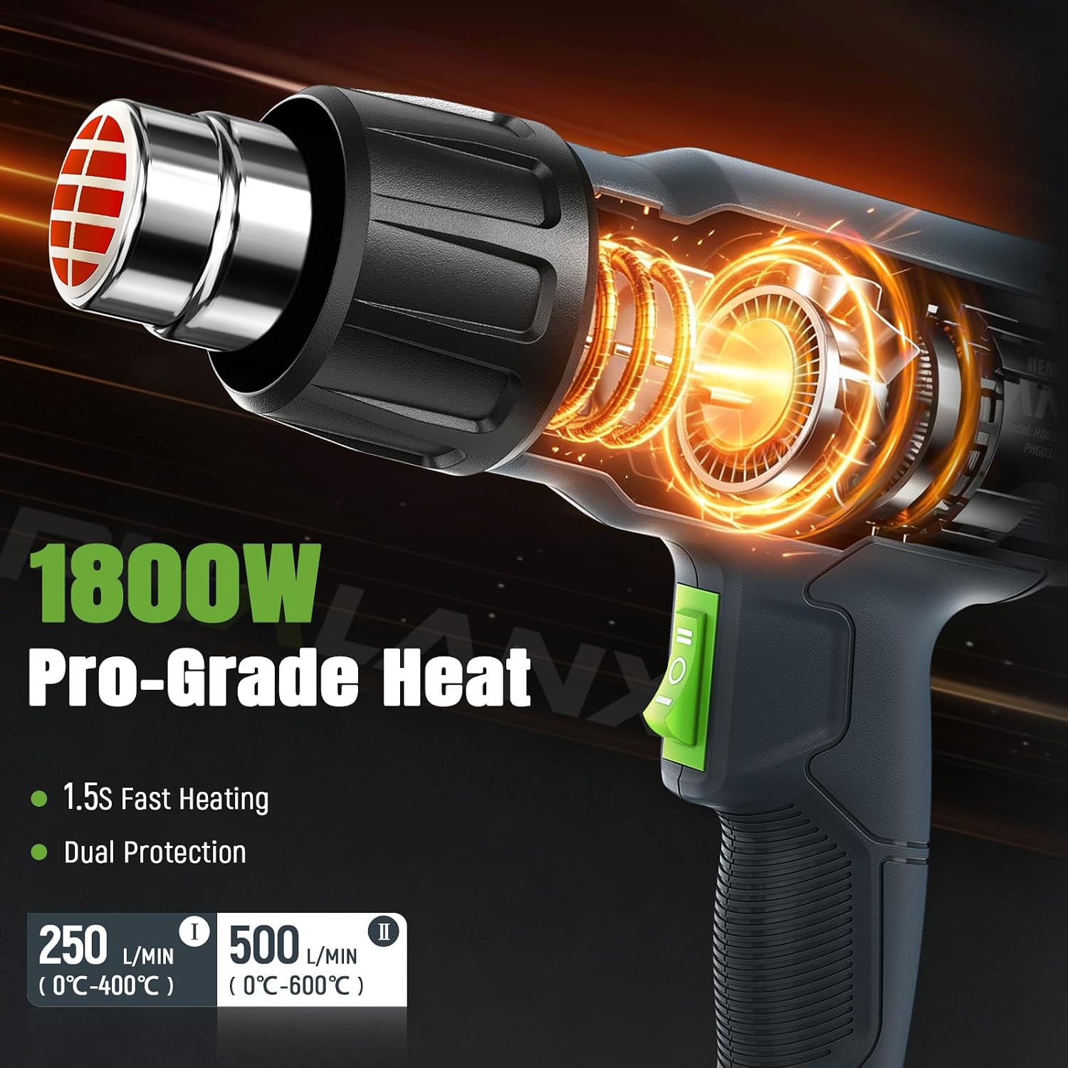 Thumbnail 1 de PHALANX 1800W Heat Gun with 4 Nozzles – Dual-Mode, Heavy-Duty for Crafts and Vinyl Wrap