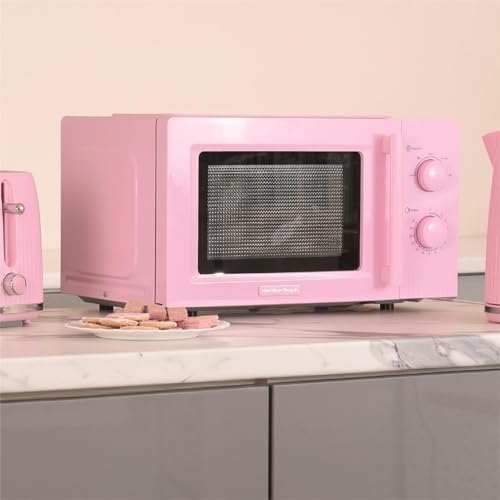 Detalle 2 de Hamilton Beach HBMX20F Microwave – 20L, 800W, Flamingo Pink (Manual Dial)