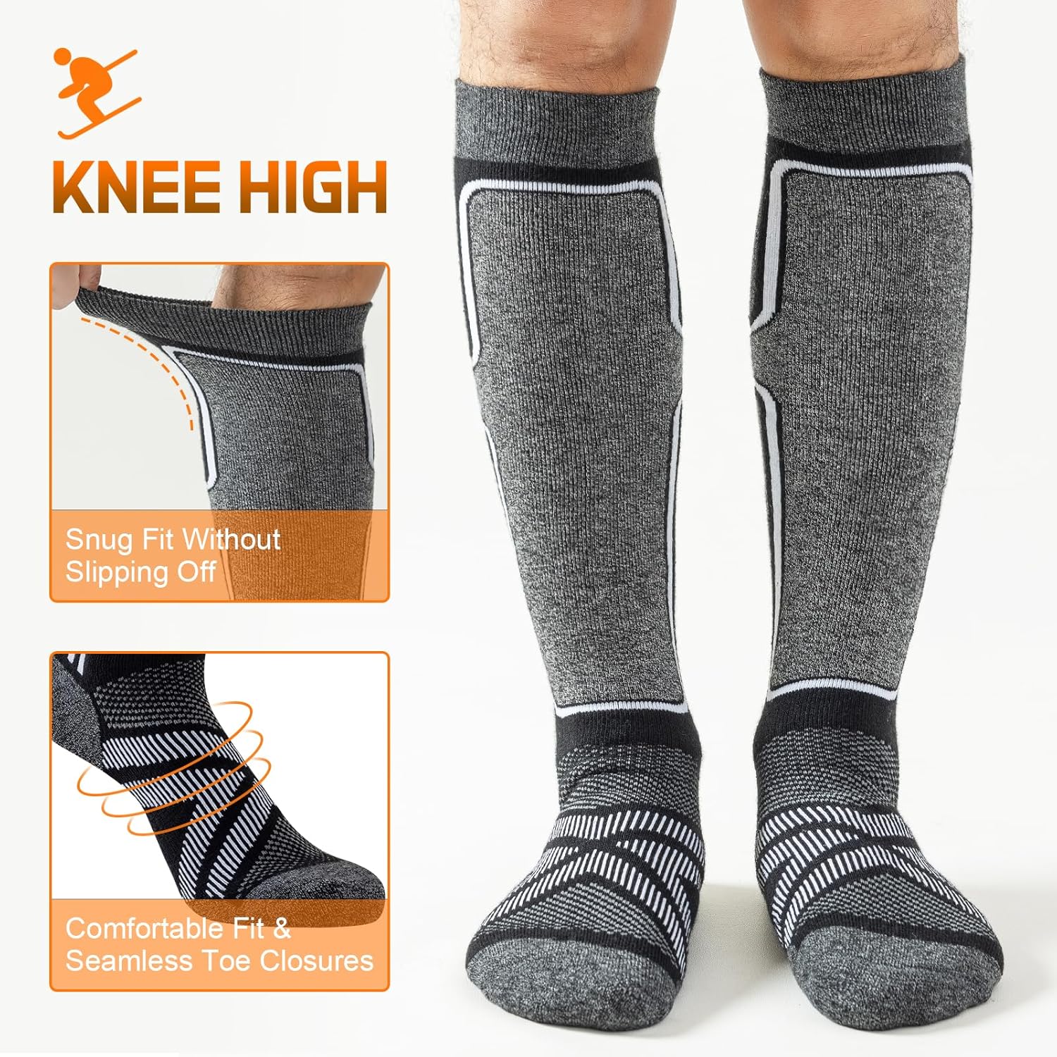 Detalle de Ciorld Merino Wool Ski Socks – 2 Pairs, Warm, Cushioned and Non-Slip for Men (UK)
