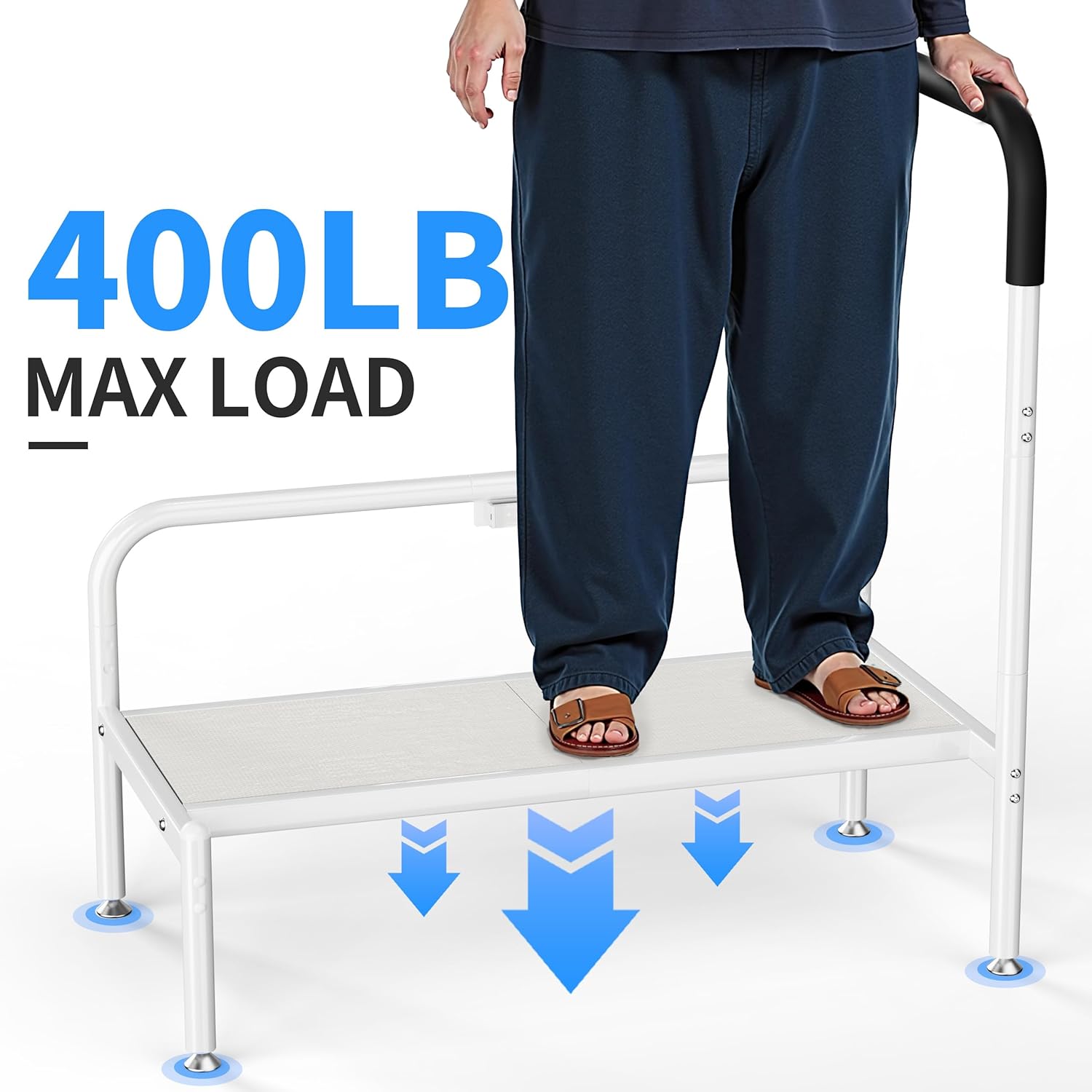 Detalle de Josmimic Bed Step Stool for Adults — Safe, Secure Bedside Steps with LED Light