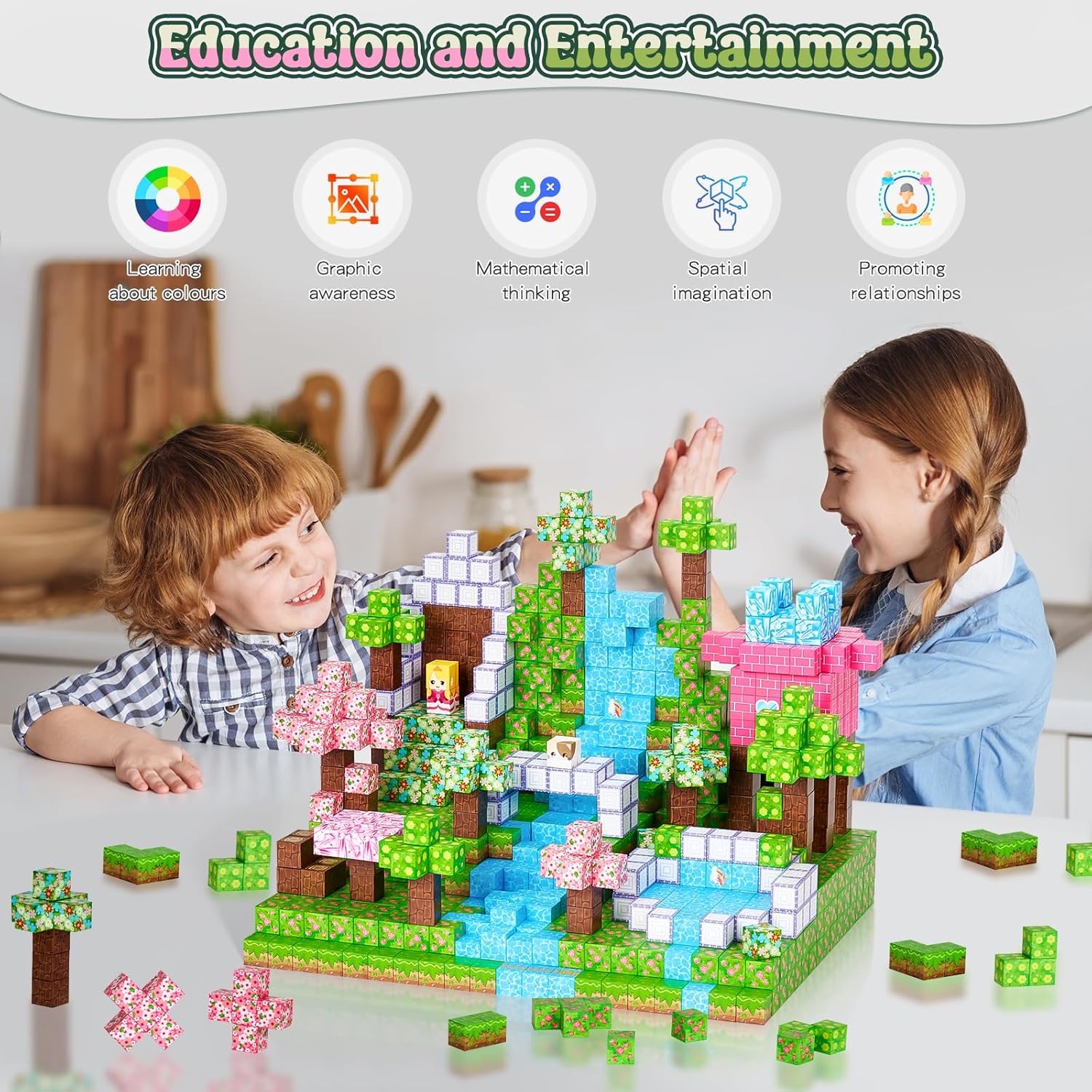 Detalle 2 de Coolzon Magnetische Bausteine Blöcke – 154 Stück, Montessori‑Magnetspielzeug für Kinder ab 3 Jahre