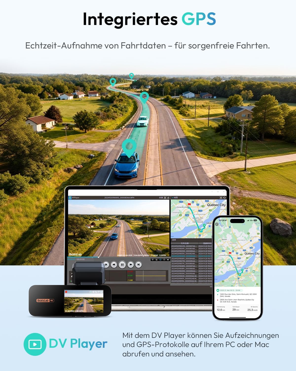 Thumbnail 4 de BOTSLAB Dashcam Auto vorne/hinten 4K mit GPS, WiFi und Dual-Kamera