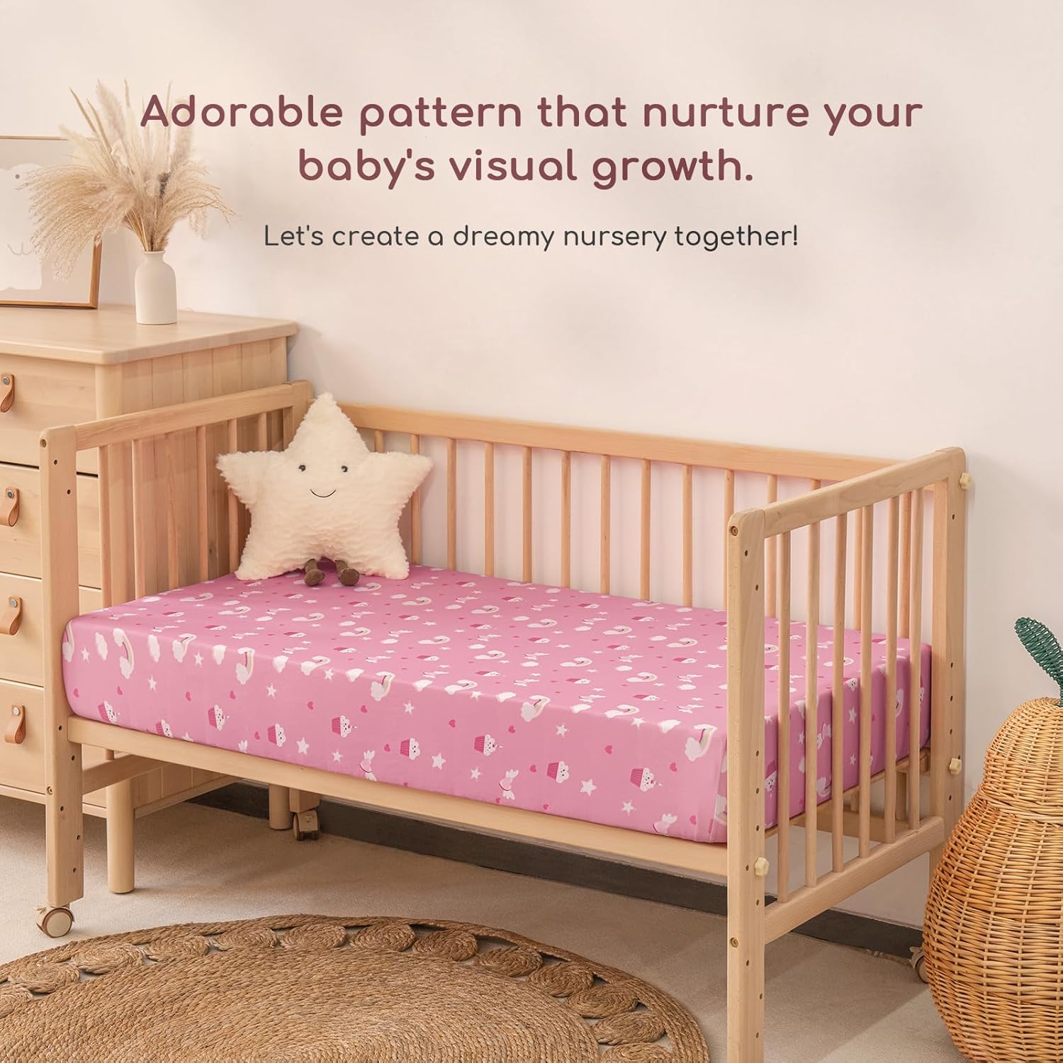 Detalle de Yukkidds Cot Sheets 120x60 Fitted Cotbed Sheet – 2 Pack, Pink Unicorn Microfibre
