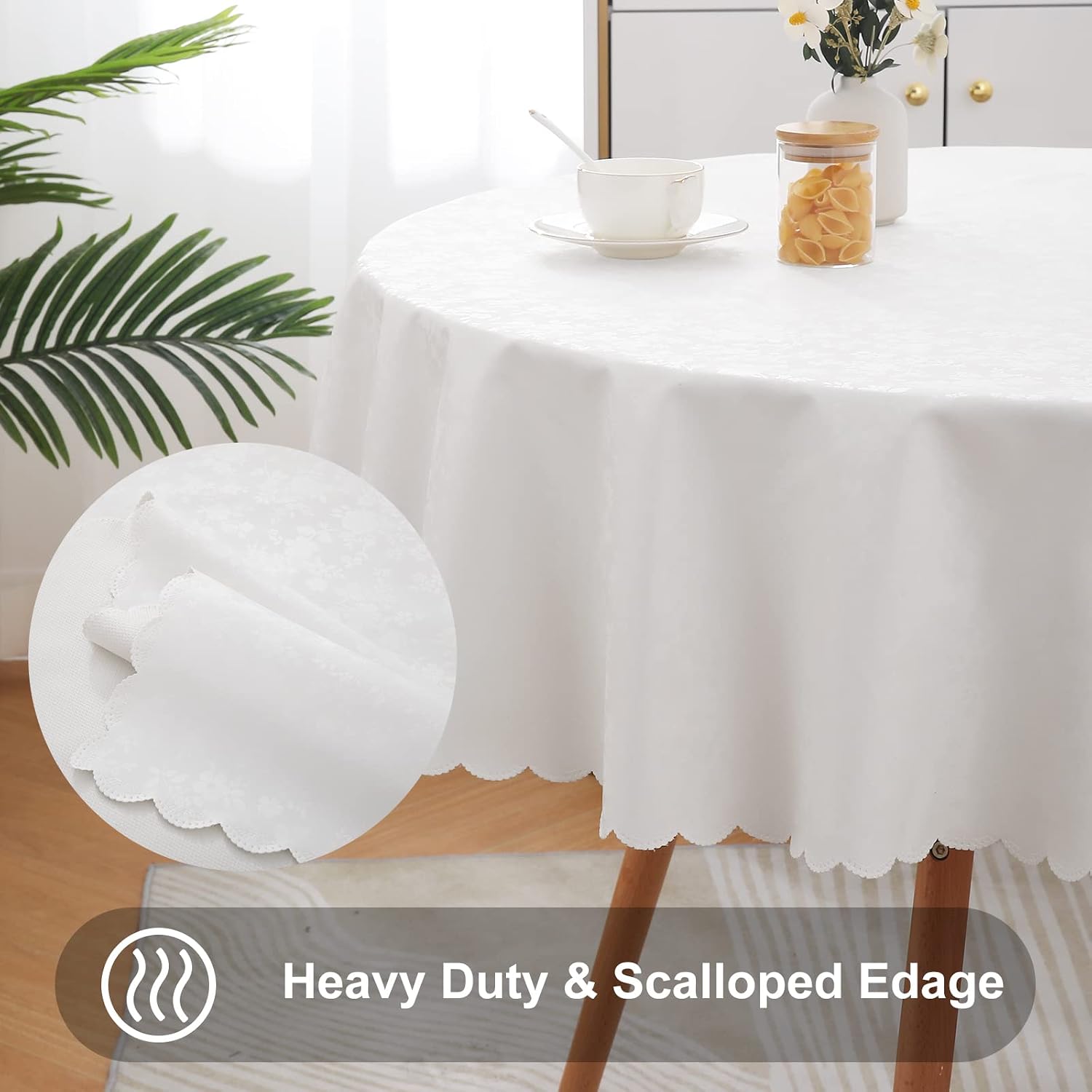 Detalle de Smiry Round Table Cloth, 70" x 70" White Waterproof Heavy-Duty Vinyl Cover