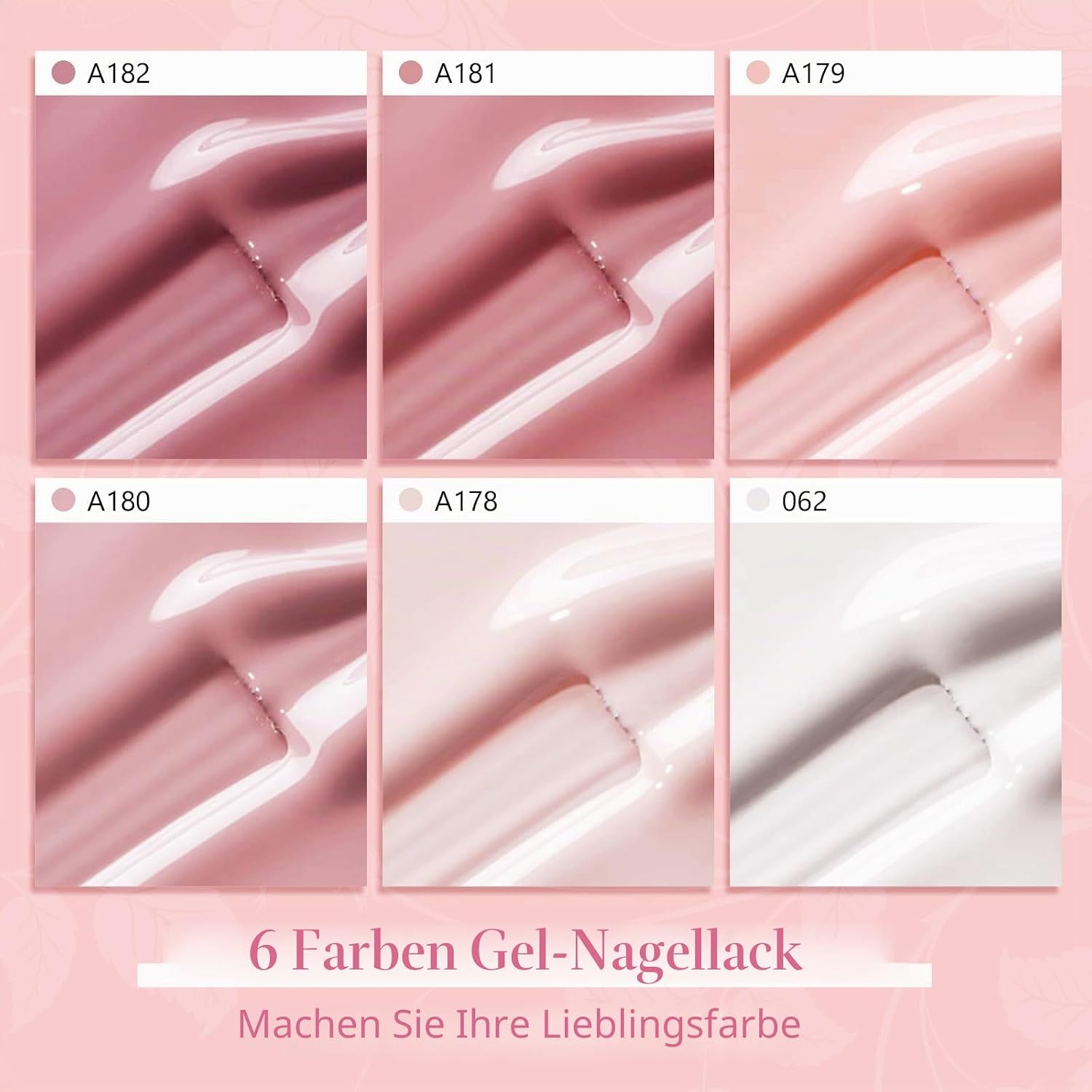 Detalle 2 de Shining She UV Nagellack-Set (6 Farben) Nude Rosa – Gel Polish zum Aushärten unter LED/UV-Licht