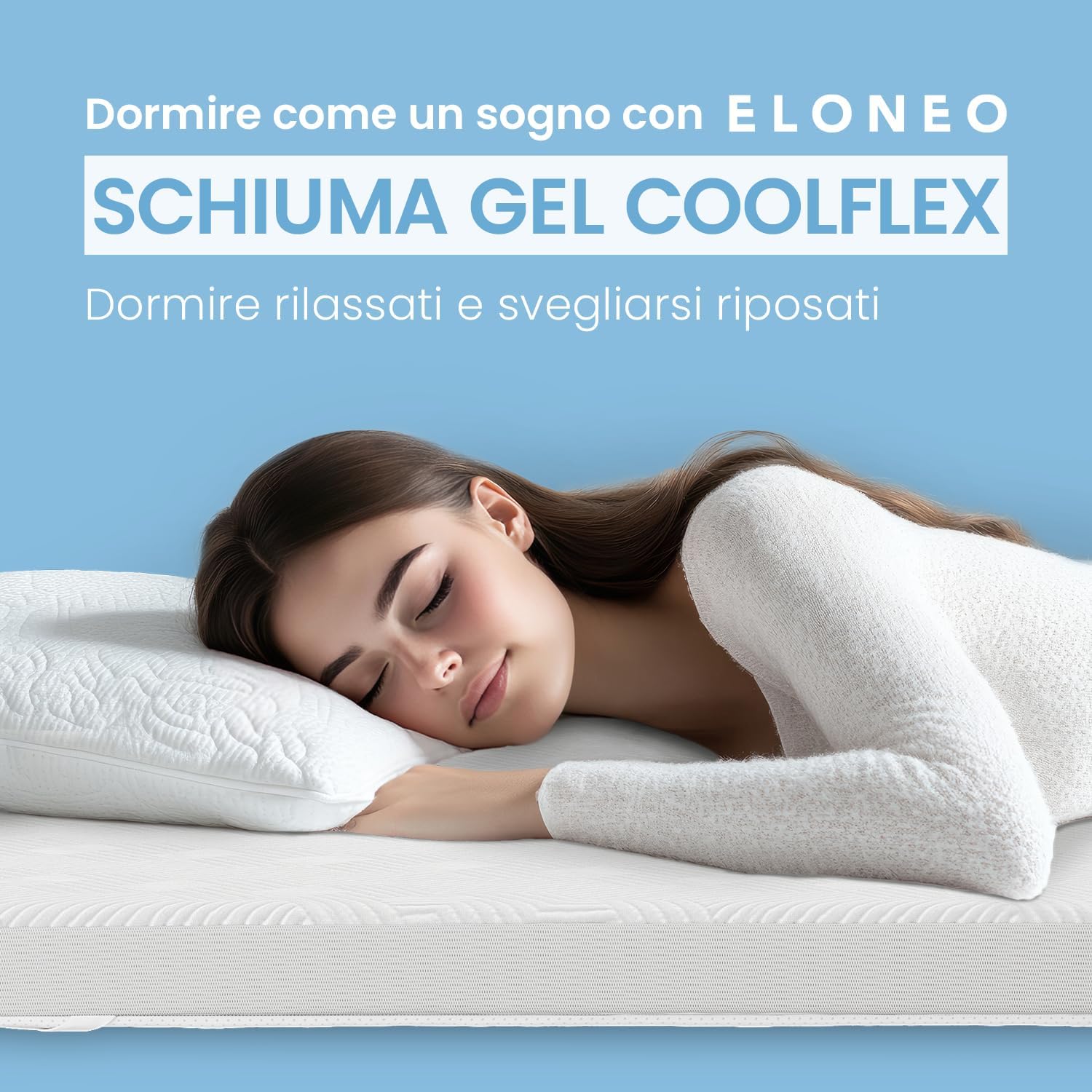 Thumbnail 6 de ELONEO Gel Topper 90x190cm: coprimaterasso memory gel 5 cm con rivestimento 3D e ancoraggi