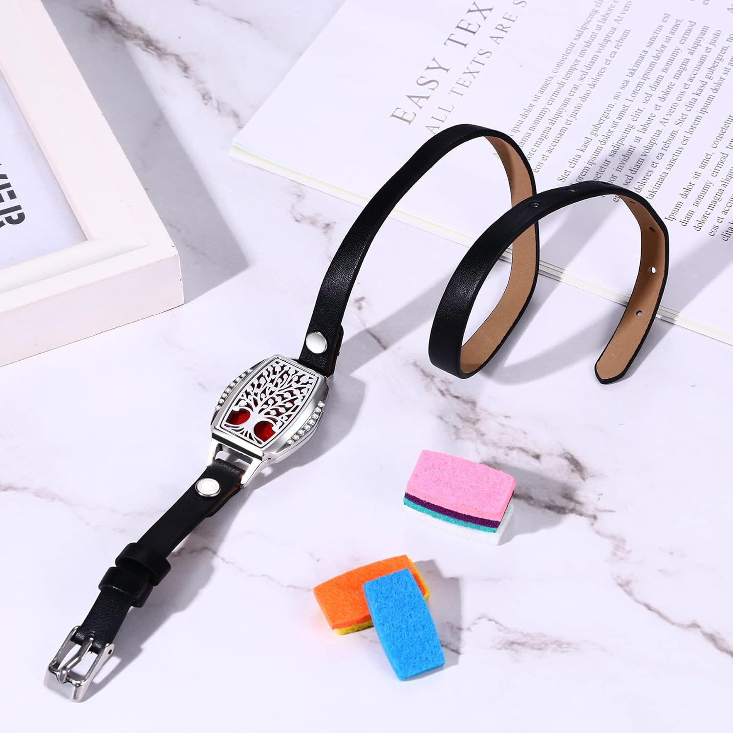 Thumbnail 3 de Cupimatch Bracelet Diffuseur d'huiles Essentielles Arbre de Vie en Acier Inoxydable avec 10 Cushions et Emballage Cadeau