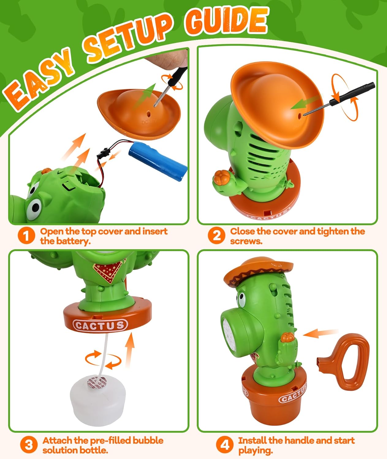 Detalle 2 de Protado Bubble Machine for Kids – Rechargeable Dancing Cactus Bubble Blower